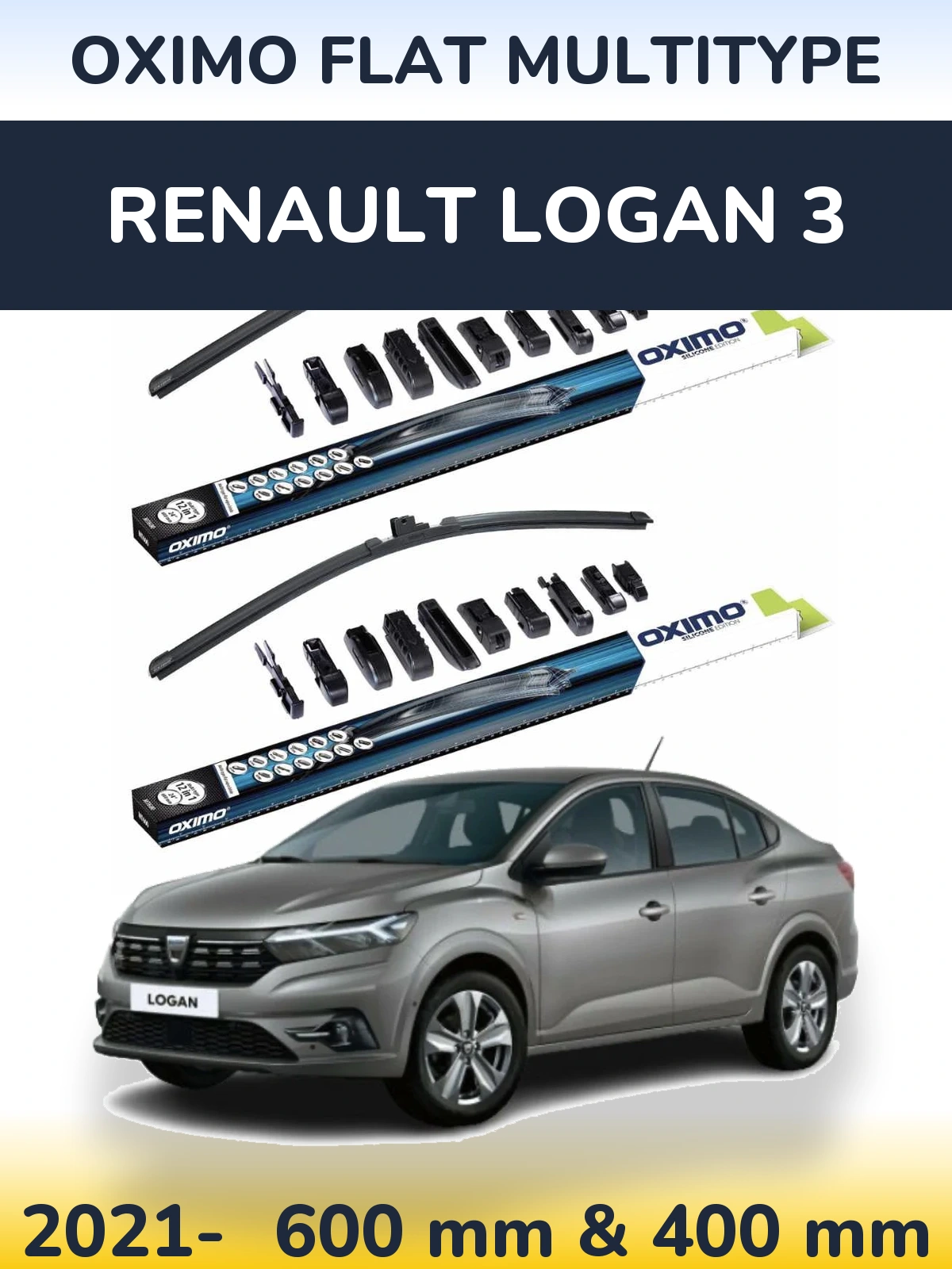 Комплект передних дворников Oximo Flat MultiТипe 600 & 400 мм для Renault Logan 3 2021-2026
