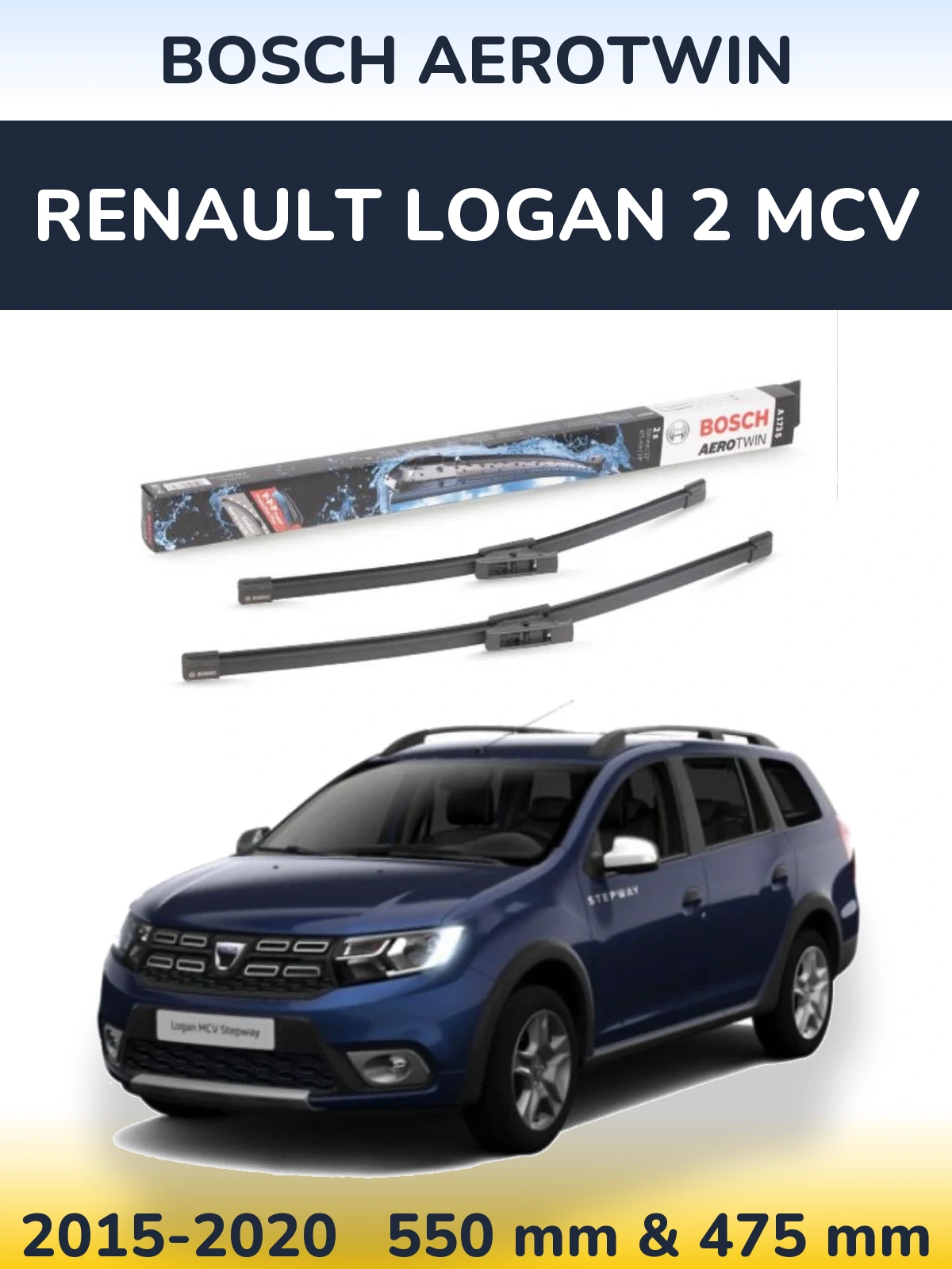 Komplet przednich wycieraczek BOSCH AeroTwin 550 & 475 mm do Renault Logan 2 MCV 2015-2020