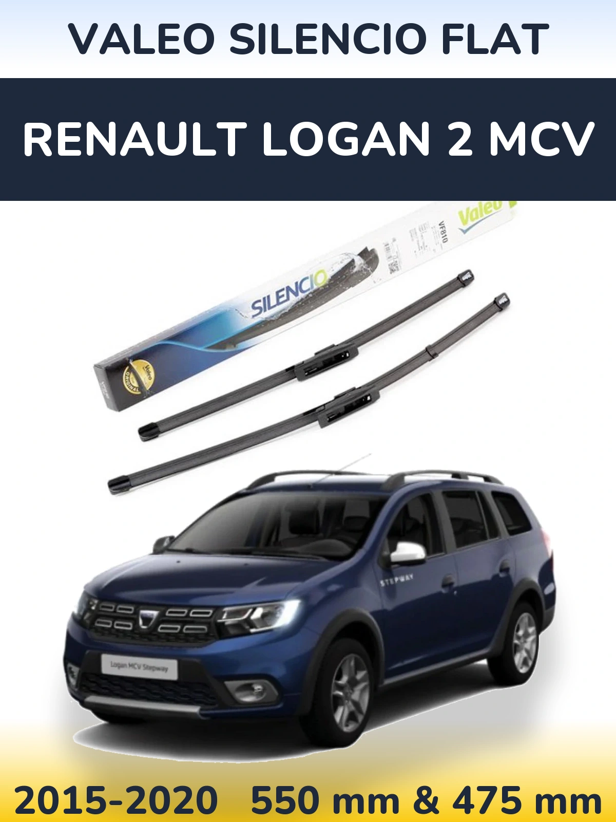 Komplet przednich wycieraczek Valeo Silencio Flat 550 & 475 mm do Renault Logan 2 MCV 2015-2020