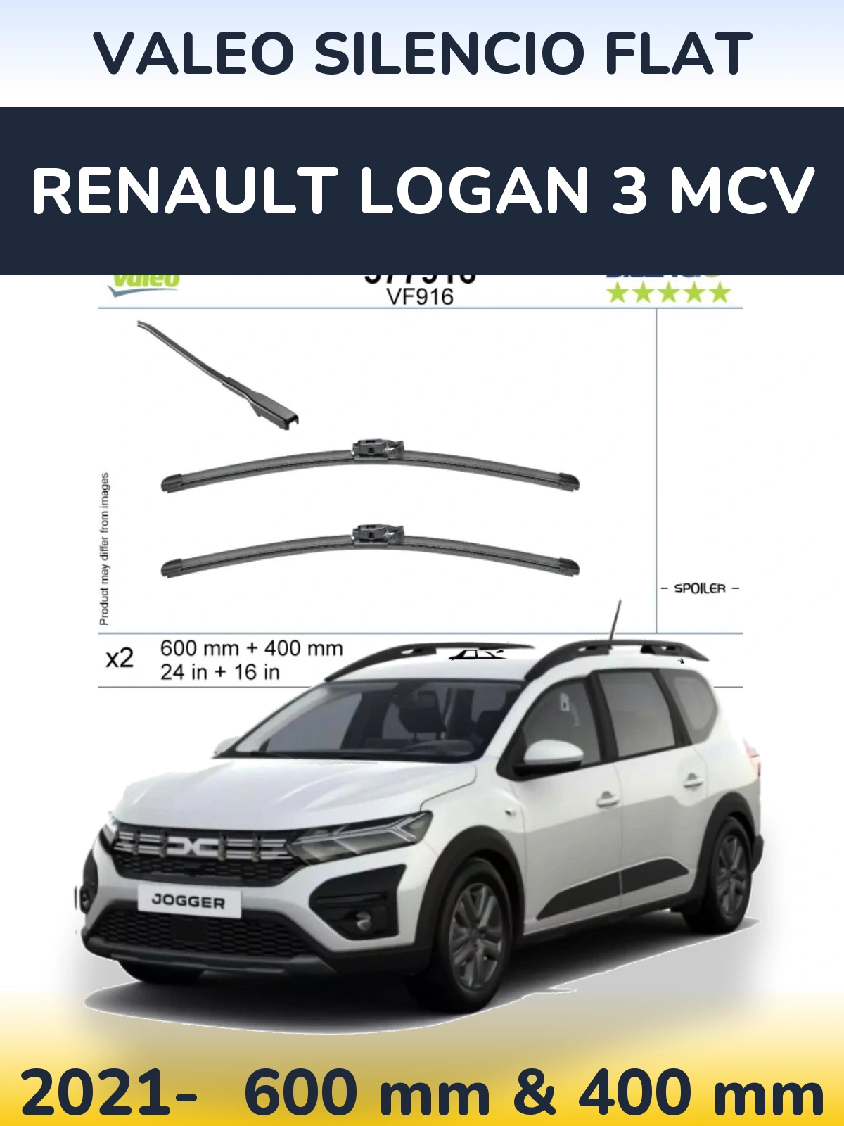Комплект передних дворников Valeo Silencio Flat 600 & 400 мм для Renault Logan 3 MCV 2021-2026