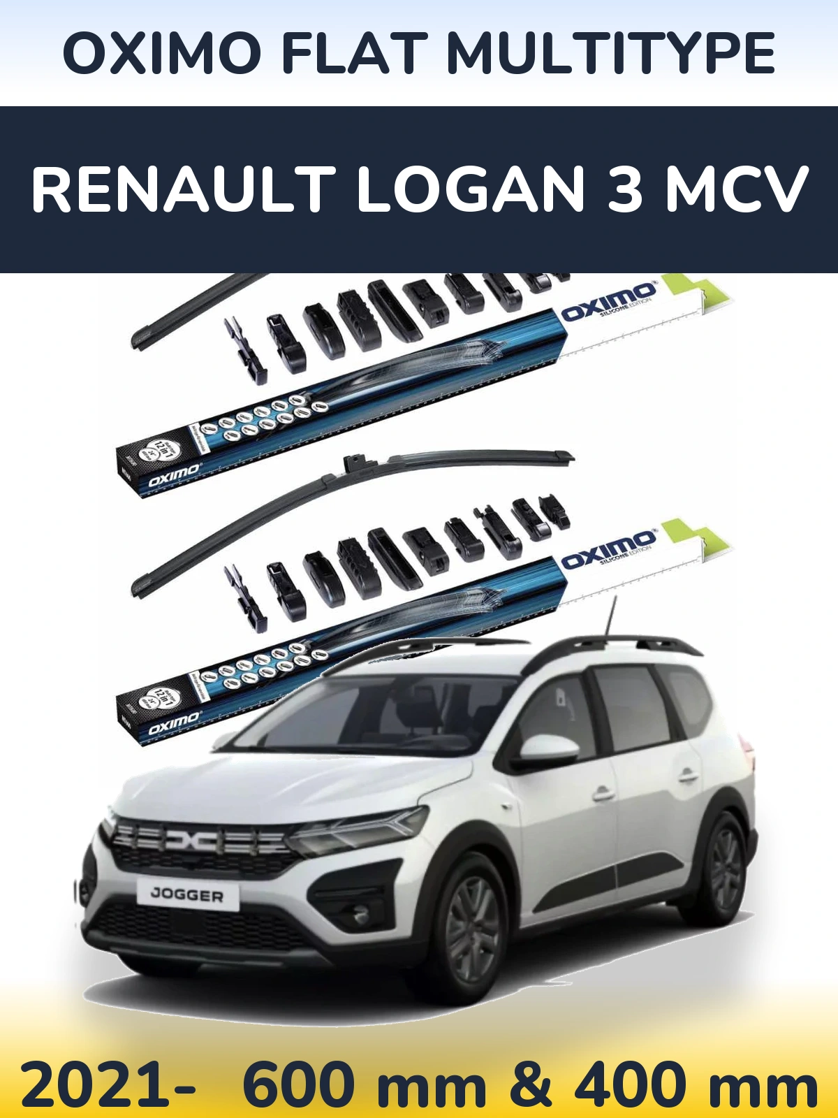 Комплект передних дворников Oximo Flat MultiТипe 600 & 400 мм для Renault Logan 3 MCV 2021-2026