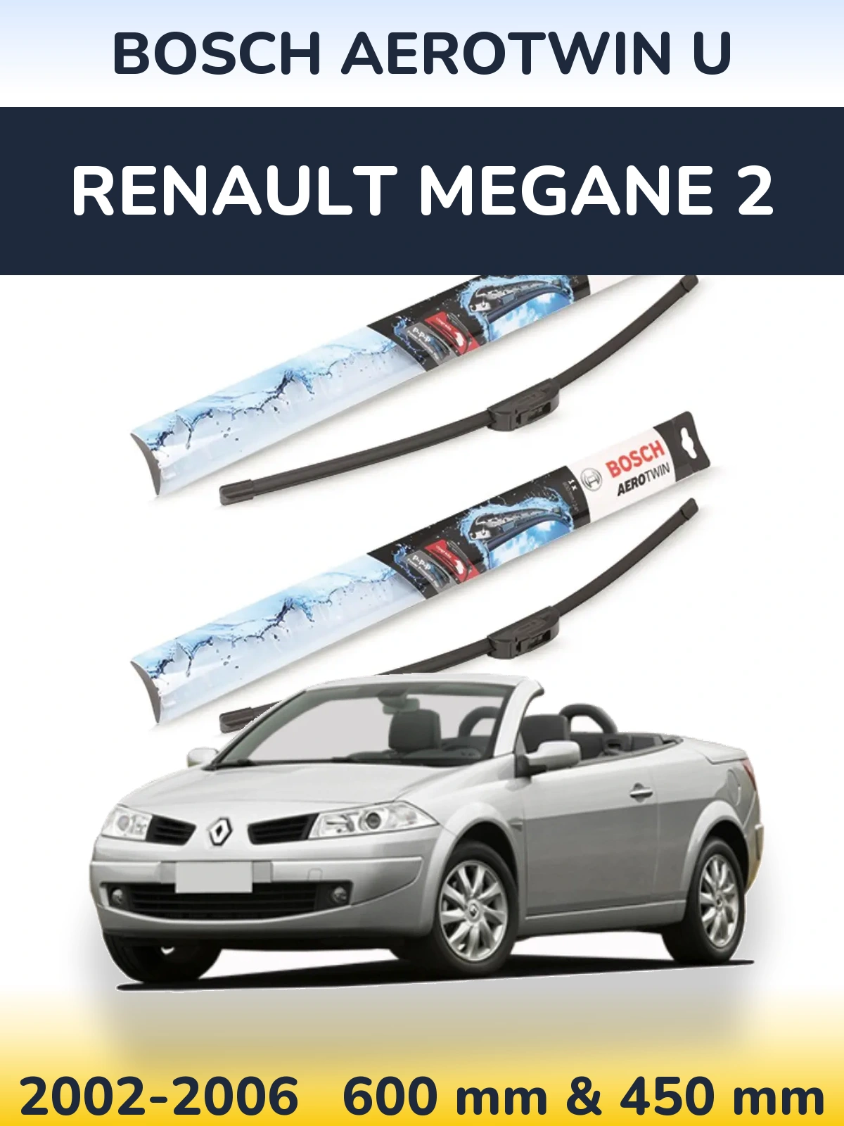 Komplet przednich wycieraczek BOSCH AeroTwin U 600 & 450 mm do Renault Megane 2 2002-2006