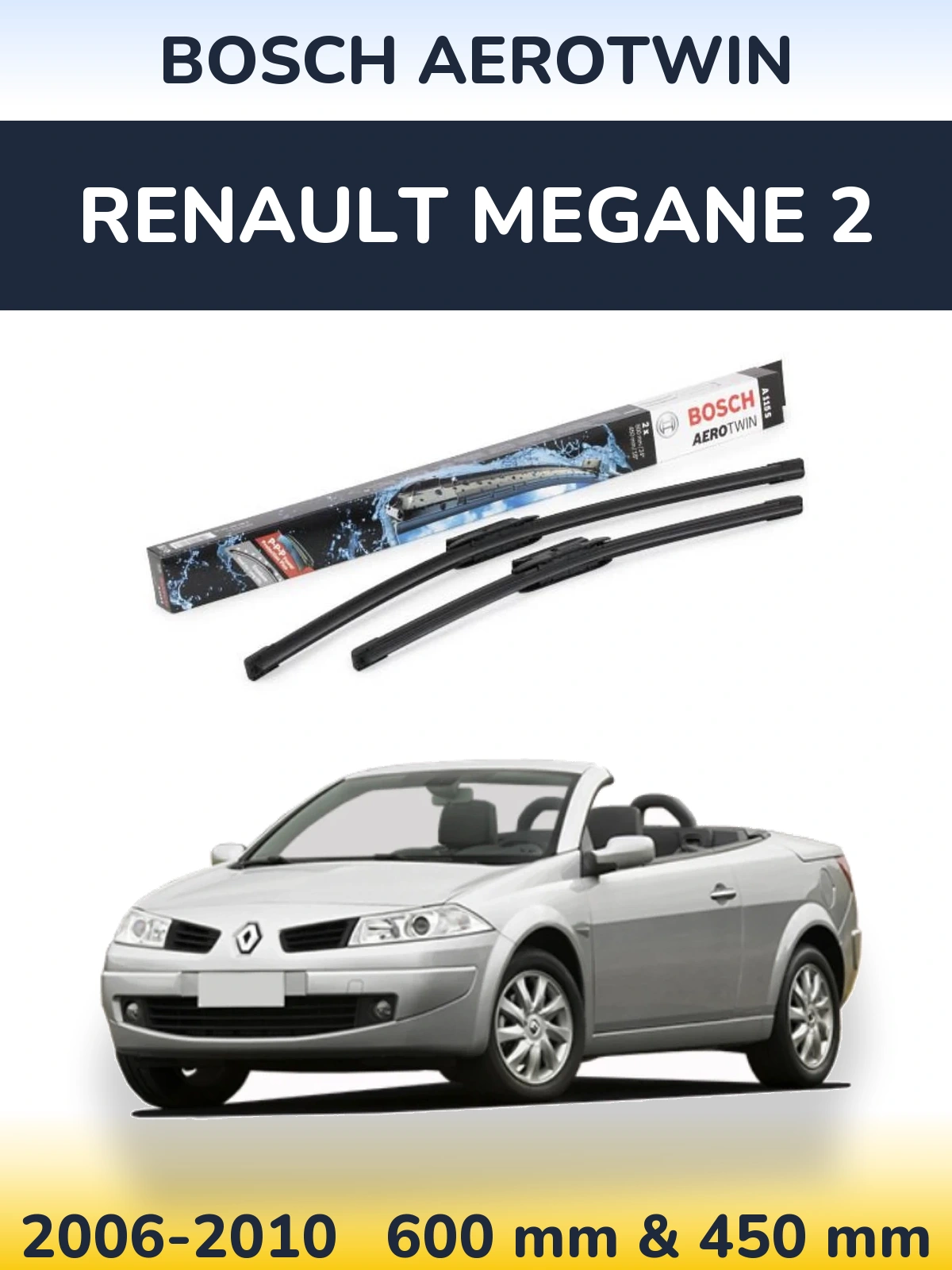Комплект передних дворников BOSCH AeroTwin 600 & 450 мм для Renault Megane 2 2006-2010