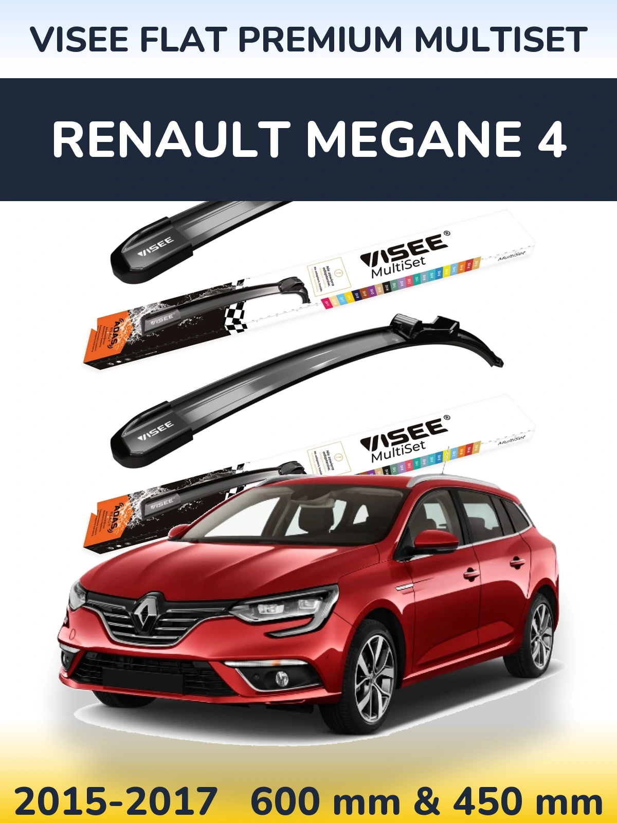 Front wiper blade set VISEE FLAT PREMIUM MultiSet 600 & 450 mm for Renault Megane 4 2015-2017