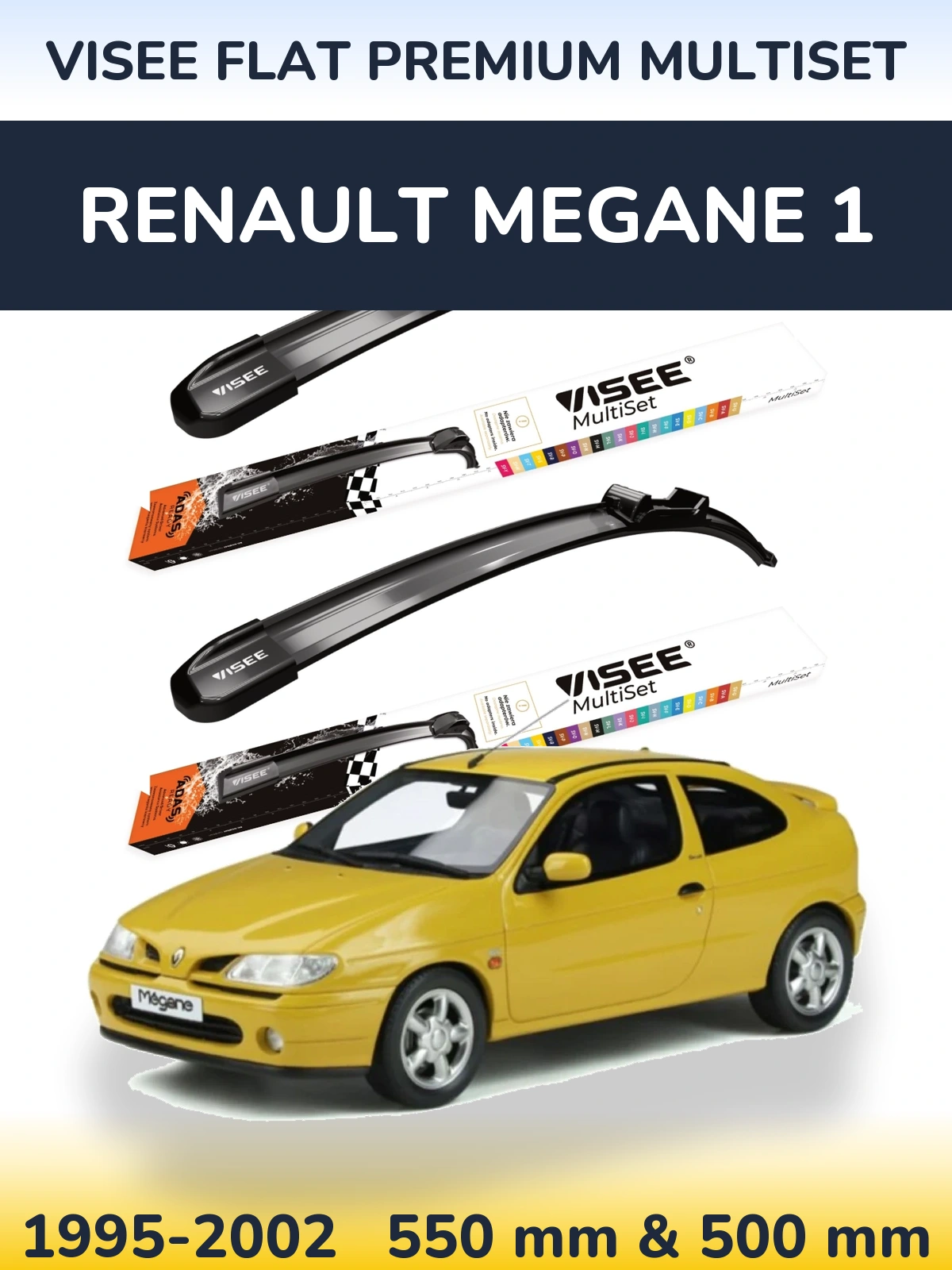 Komplet przednich wycieraczek VISEE FLAT PREMIUM MultiSet 550 & 500 mm do Renault Megane 1 1995-2002