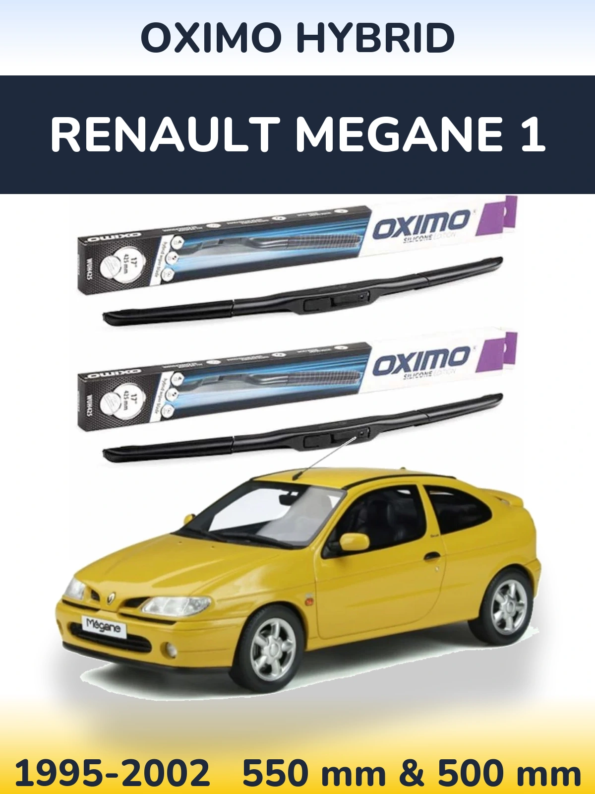 Комплект передних дворников Oximo Hybrid 550 & 500 мм для Renault Megane 1 1995-2002