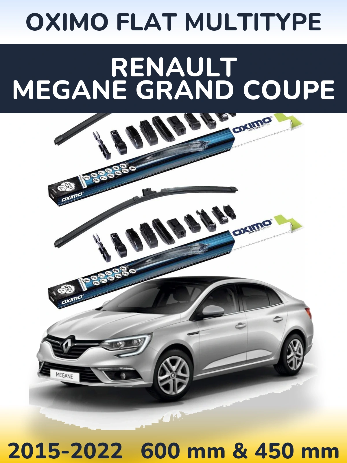Front wiper blade set Oximo Flat MultiTypee 600 & 450 mm for Renault Megane Grand Coupe 2015-2022
