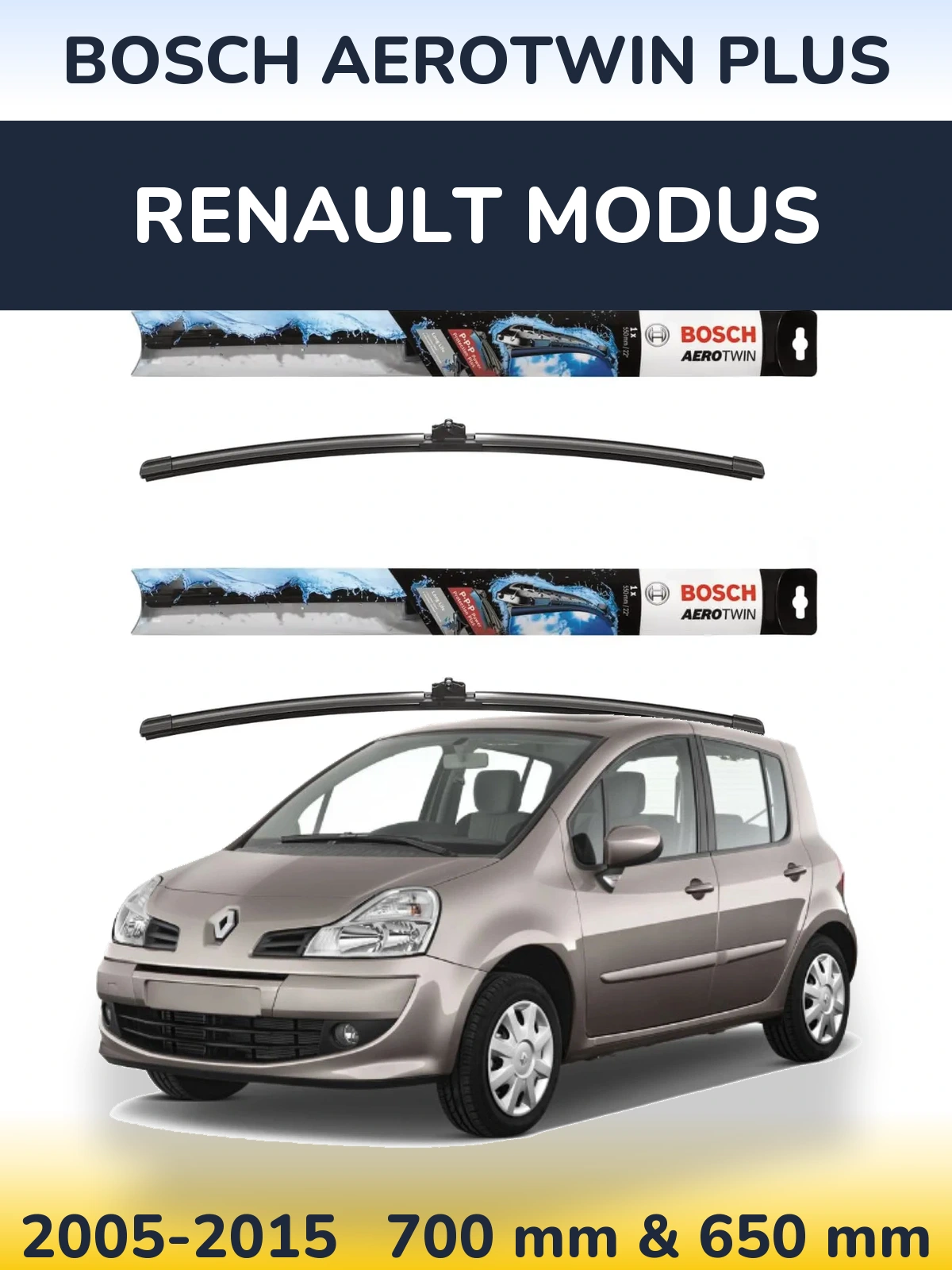 Комплект передних дворников BOSCH AeroTwin Plus 700 & 650 мм для Renault Modus 2005-2015