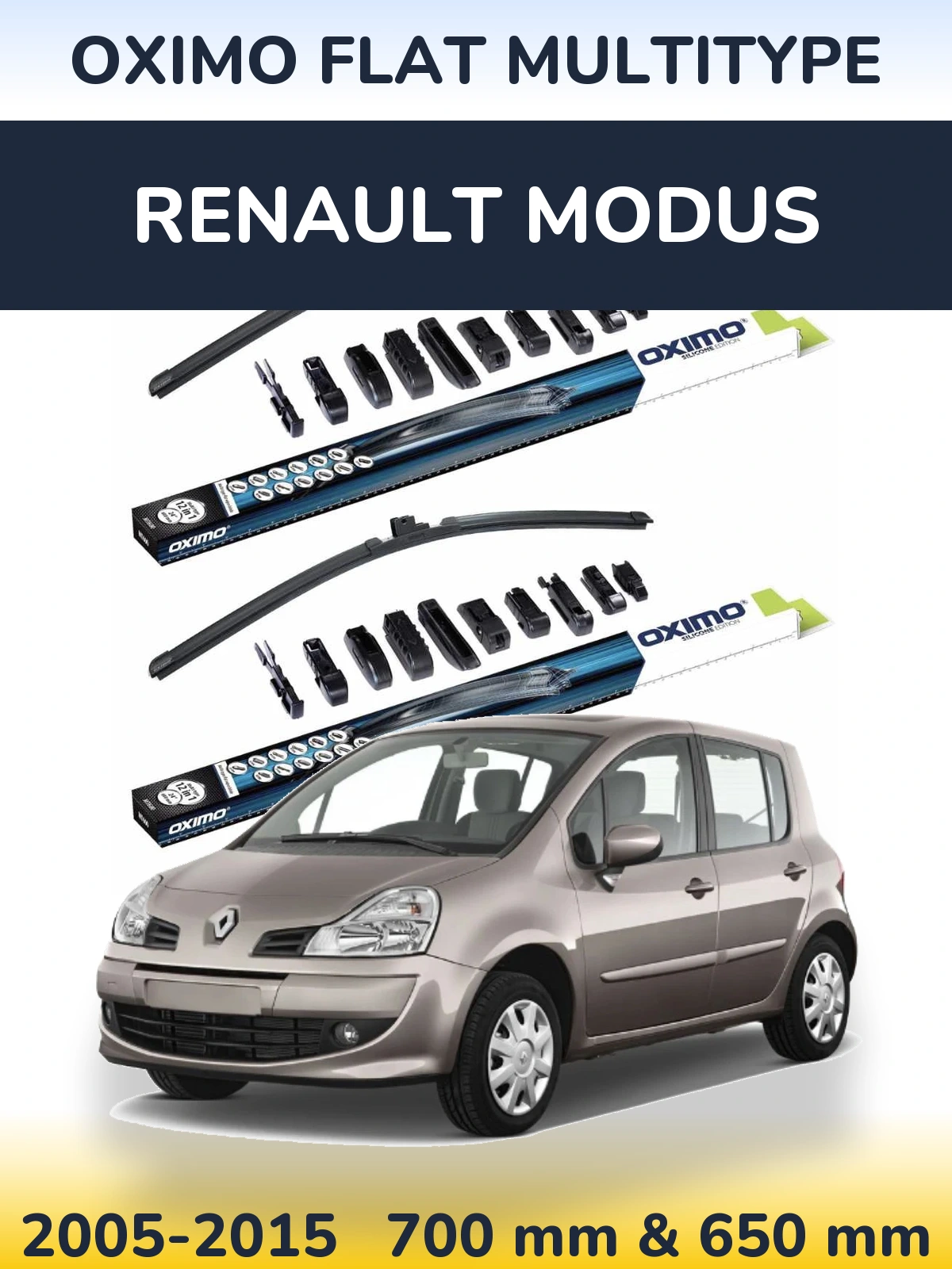Комплект передніх щіток Oximo Flat MultiТипe 700 & 650 мм для Renault Modus 2005-2015
