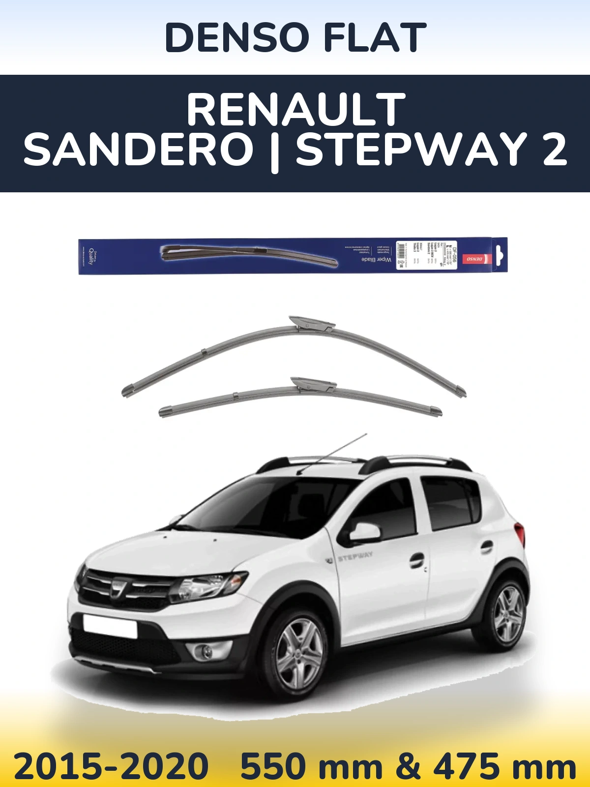 Front wiper blade set Denso Flat 550 & 475 mm for Renault Sandero | Stepway 2 2015-2020