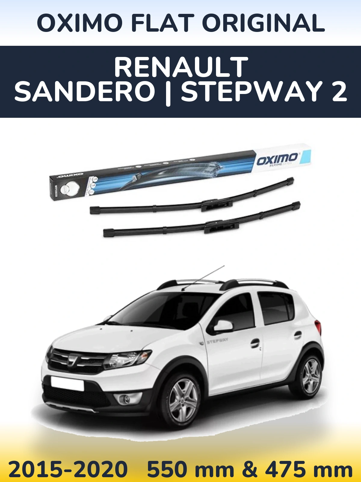 Komplet przednich wycieraczek Oximo Flat Original 550 & 475 mm do Renault Sandero | Stepway 2 2015-2020