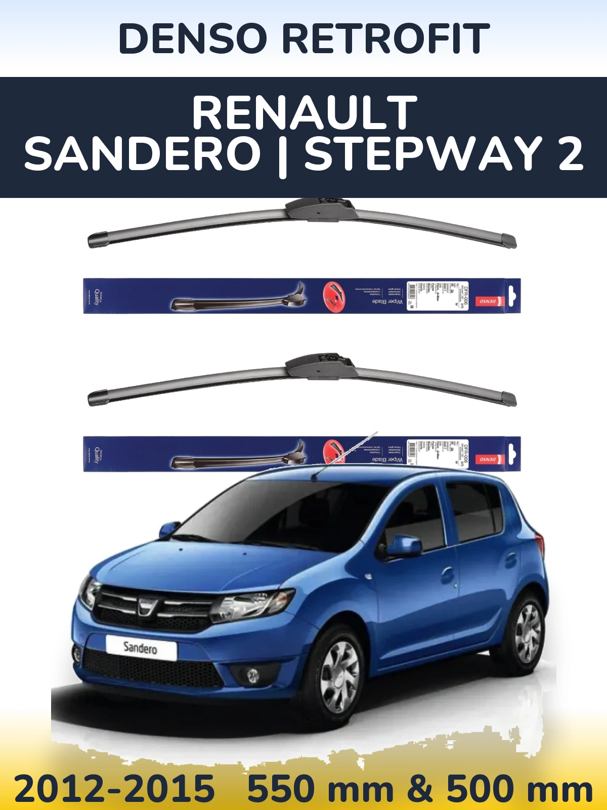 Komplet przednich wycieraczek Denso Retrofit 550 & 500 mm do Renault Sandero | Stepway 2 2012-2015