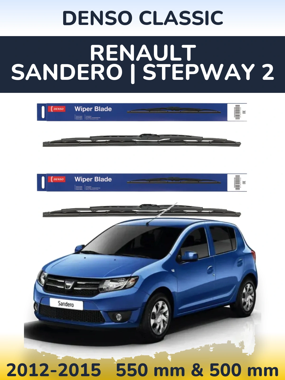 Front wiper blade set Denso Classic 550 & 500 mm for Renault Sandero | Stepway 2 2012-2015