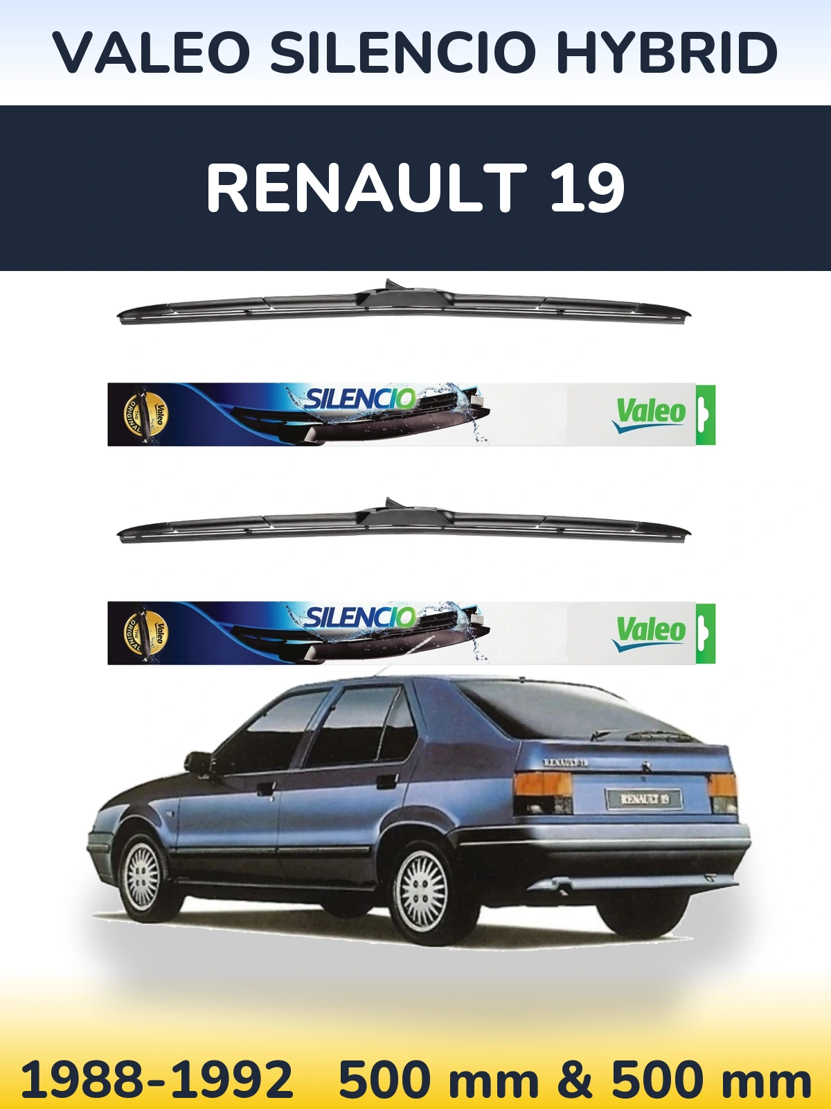 Комплект передних дворников Valeo Silencio Hybrid 500 & 500 мм для Renault 19 1988-1992