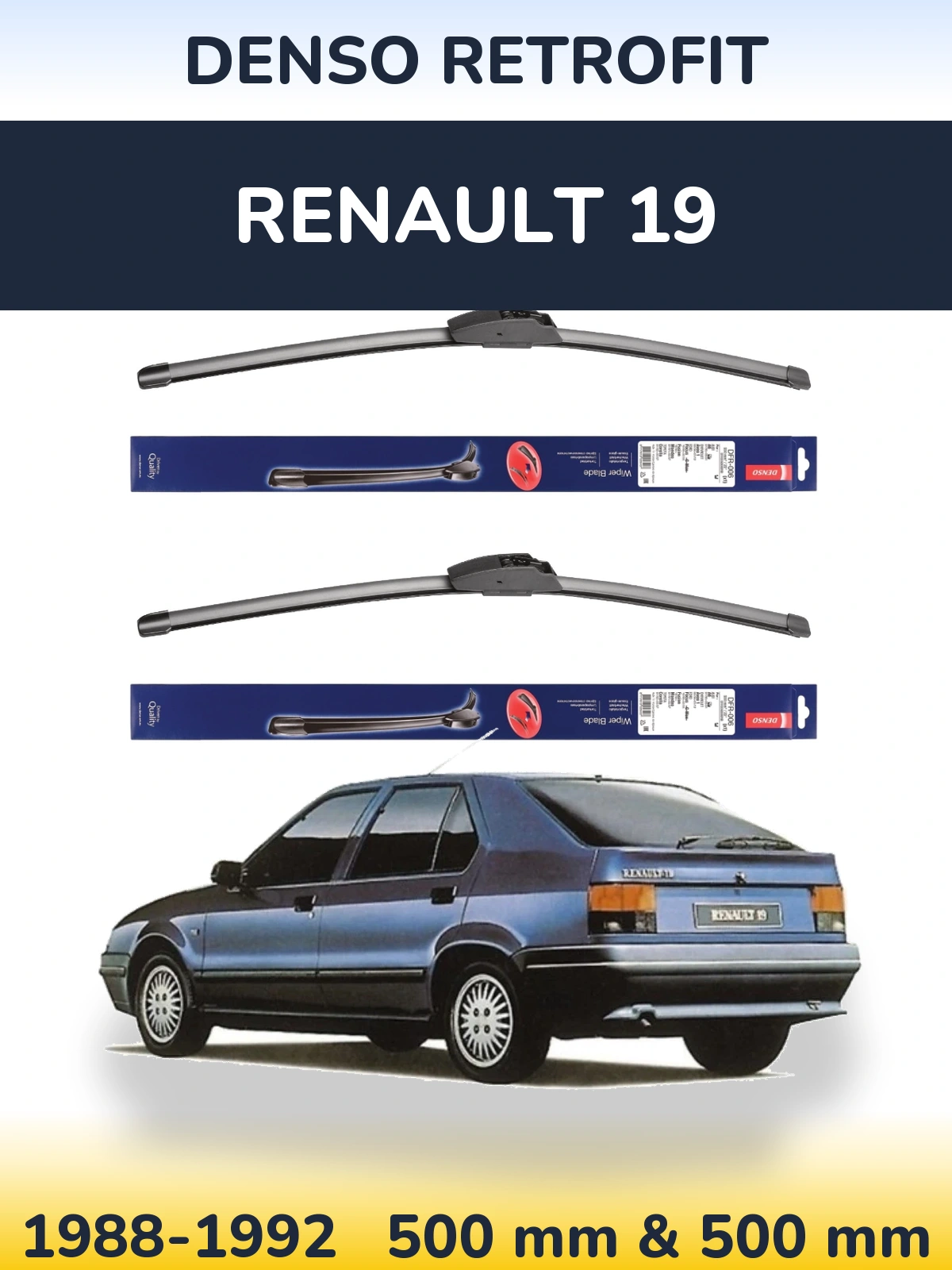 Komplet przednich wycieraczek Denso Retrofit 500 & 500 mm do Renault 19 1988-1992