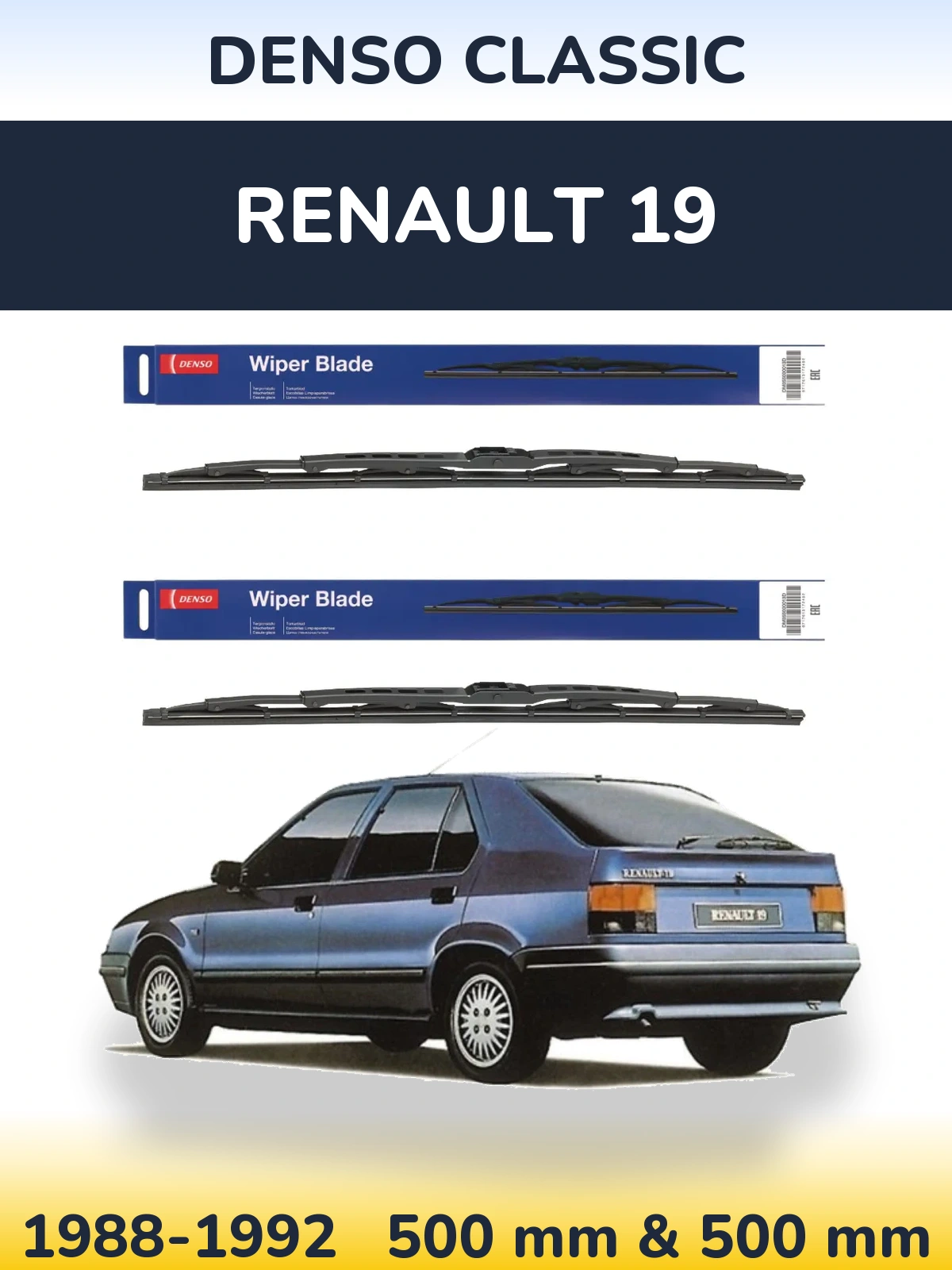 Komplet przednich wycieraczek Denso Classic 500 & 500 mm do Renault 19 1988-1992