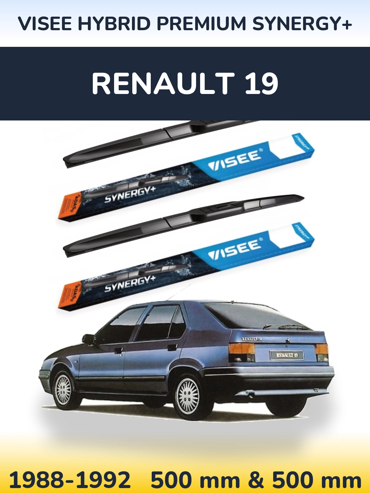 Комплект передних дворников VISEE HYBRID PREMIUM SYNERGY+ 500 & 500 мм для Renault 19 1988-1992