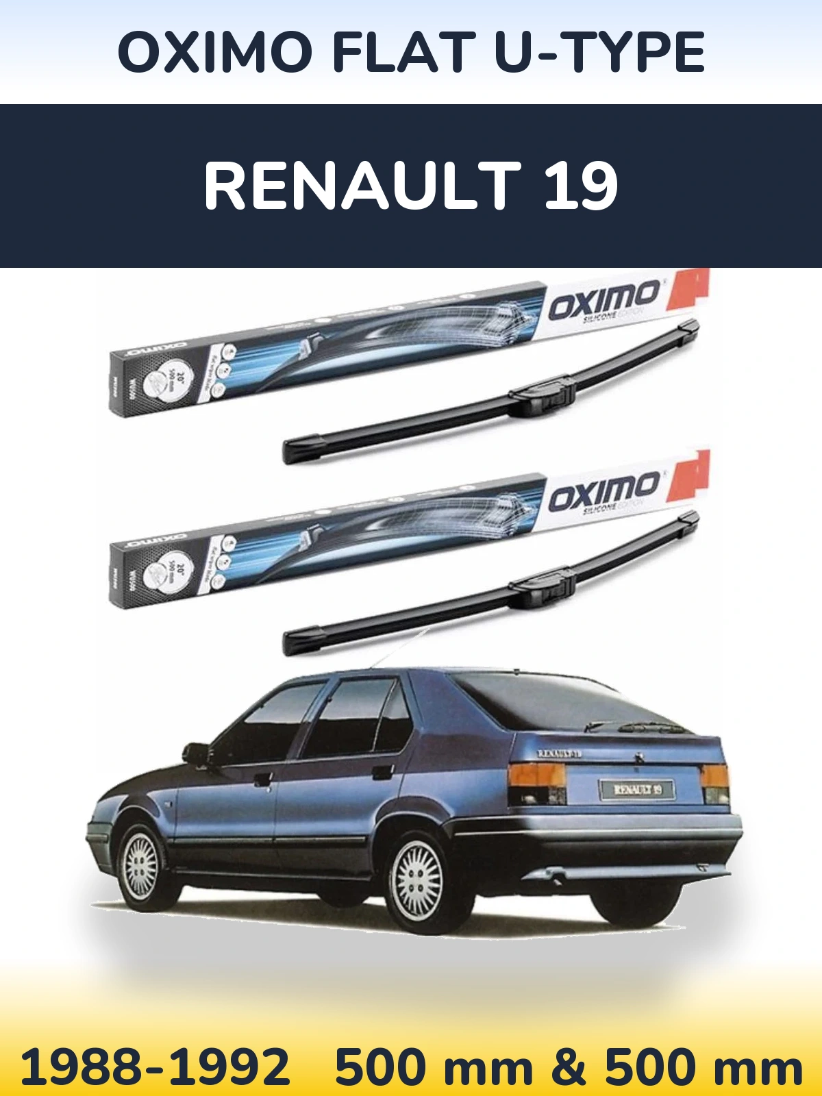 Komplet przednich wycieraczek Oximo Flat U-type 500 & 500 mm do Renault 19 1988-1992