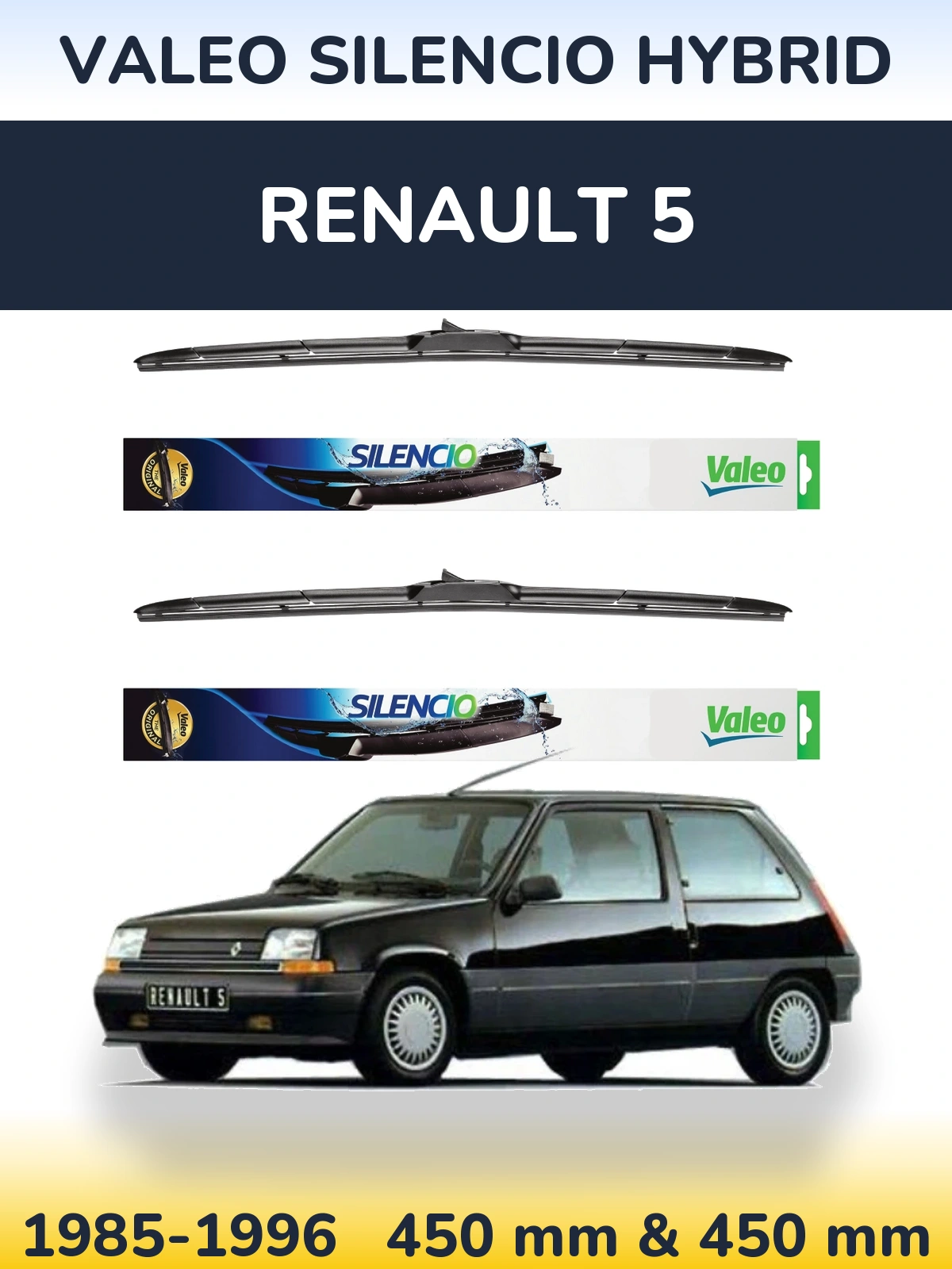 Komplet przednich wycieraczek Valeo Silencio Hybrid 450 & 450 mm do Renault 5 1985-1996