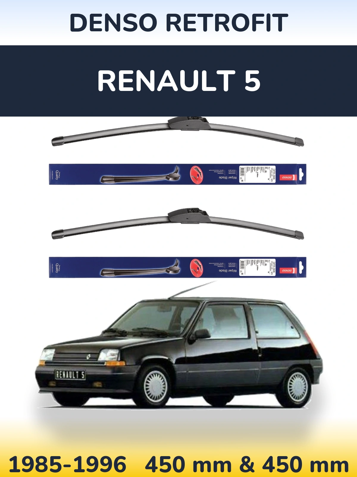 Komplet przednich wycieraczek Denso Retrofit 450 & 450 mm do Renault 5 1985-1996
