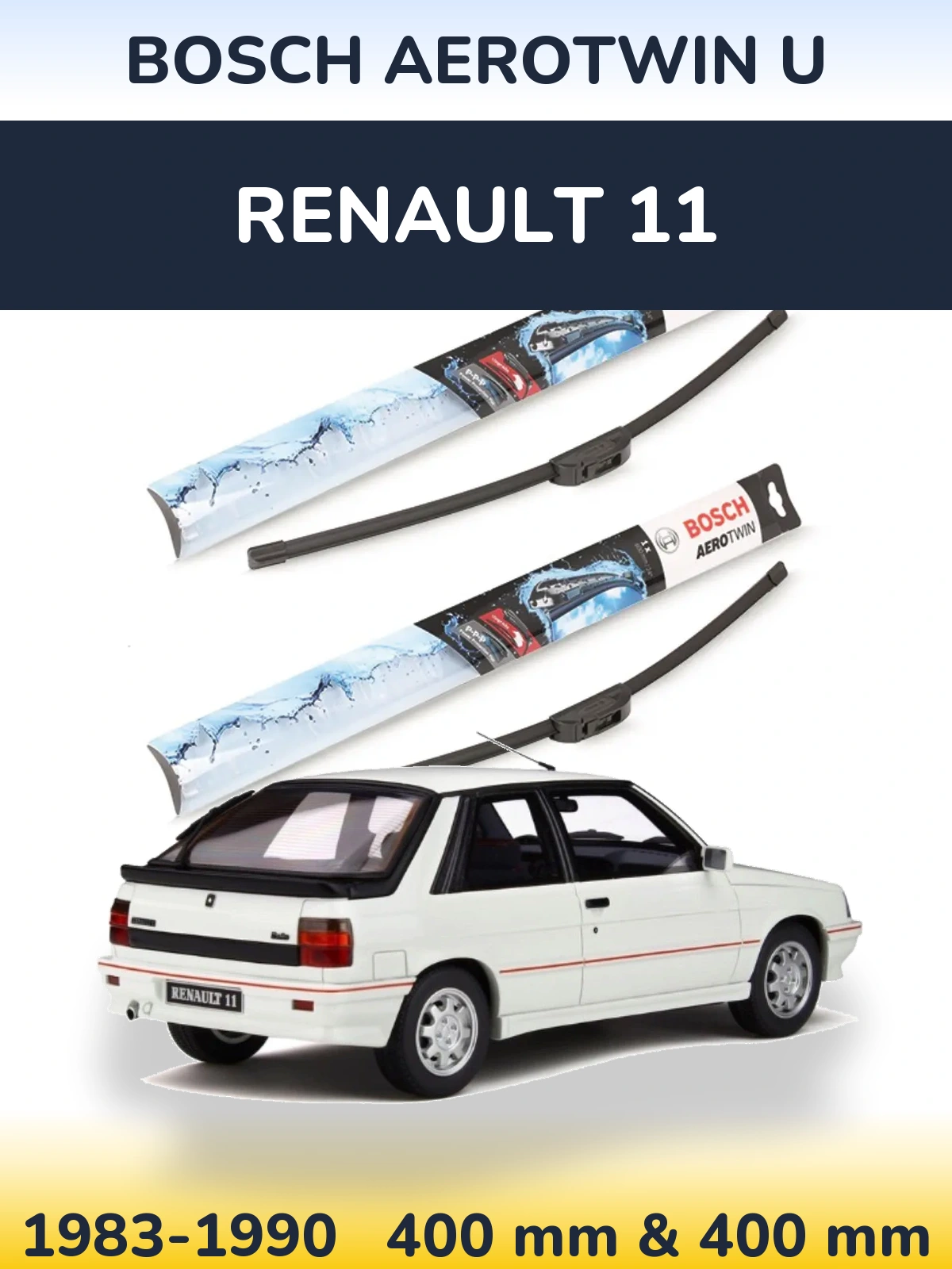 Front wiper blade set BOSCH AeroTwin U 400 & 400 mm for Renault 11 1983-1990