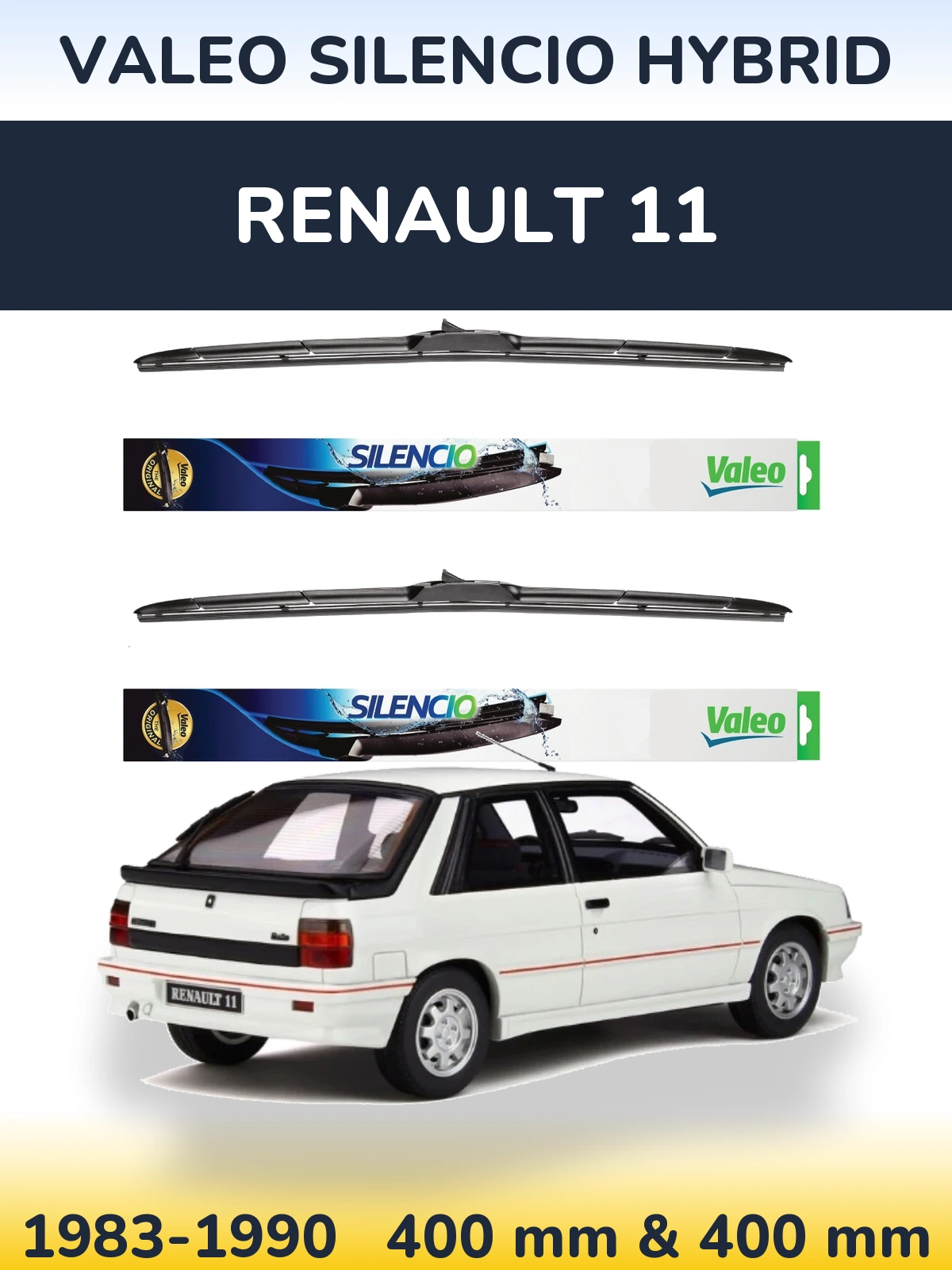 Komplet przednich wycieraczek Valeo Silencio Hybrid 400 & 400 mm do Renault 11 1983-1990