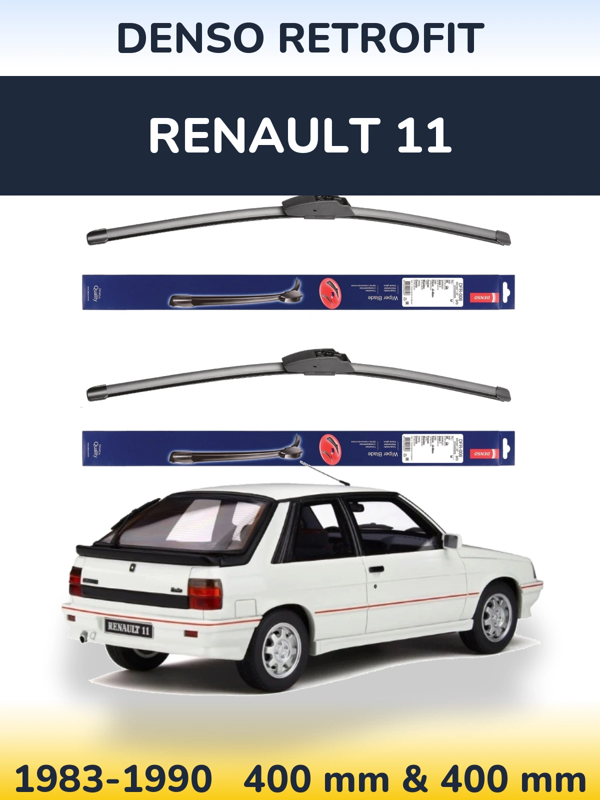 Komplet przednich wycieraczek Denso Retrofit 400 & 400 mm do Renault 11 1983-1990