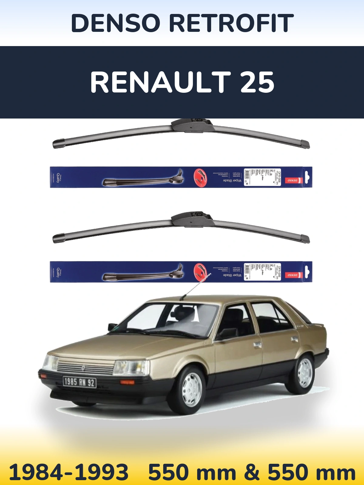 Komplet przednich wycieraczek Denso Retrofit 550 & 550 mm do Renault 25 1984-1993