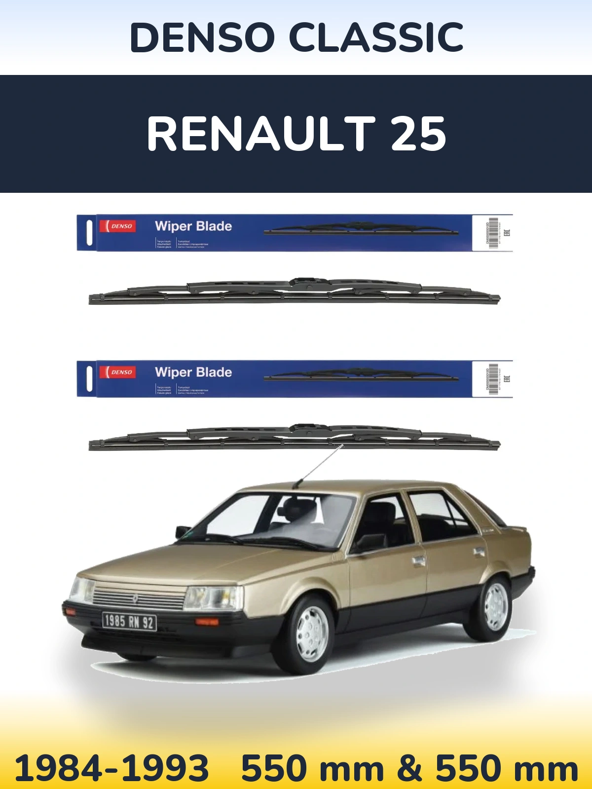 Front wiper blade set Denso Classic 550 & 550 mm for Renault 25 1984-1993