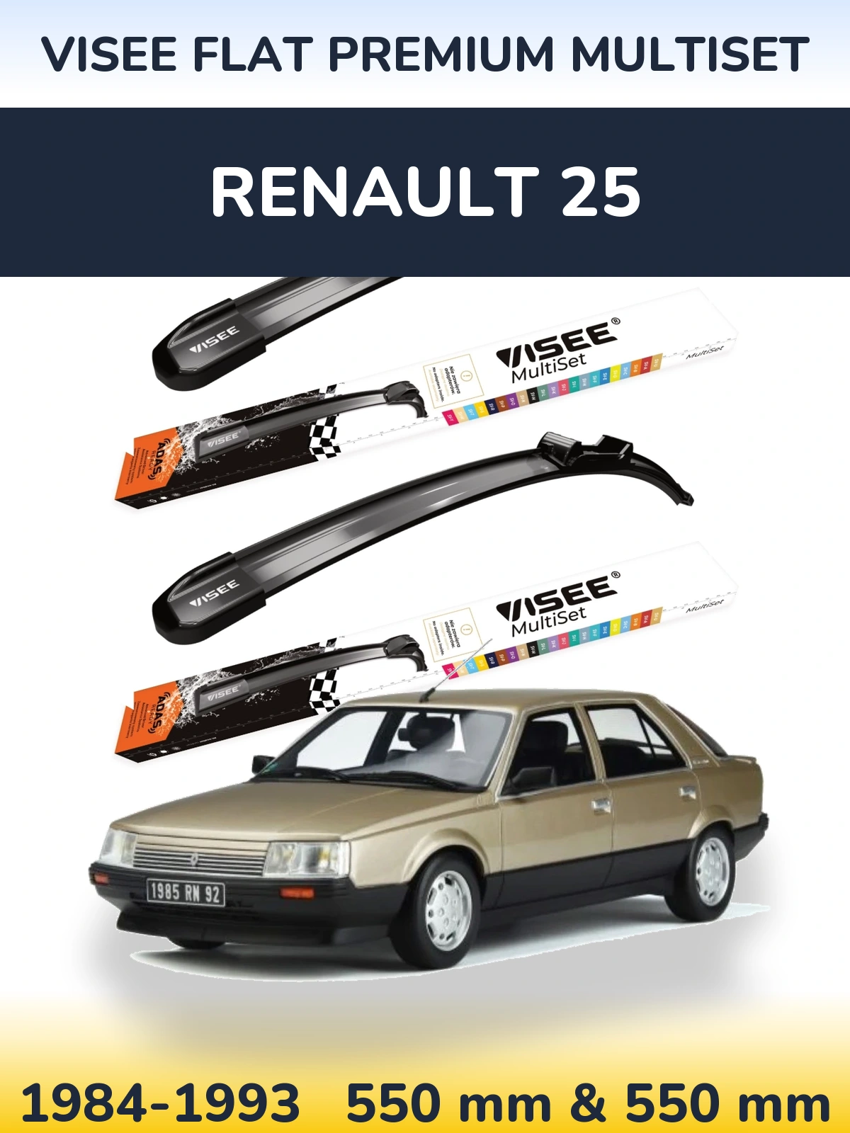 Front wiper blade set VISEE FLAT PREMIUM MultiSet 550 & 550 mm for Renault 25 1984-1993