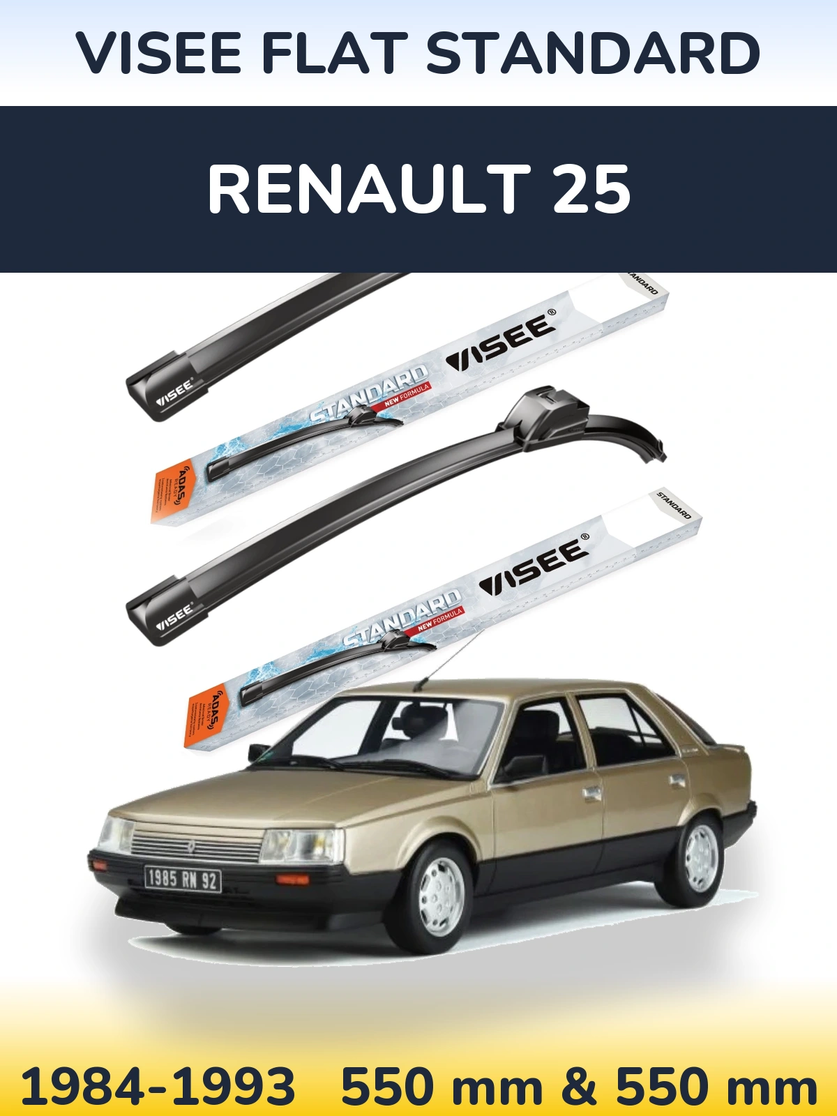 Komplet przednich wycieraczek VISEE FLAT STANDARD 550 & 550 mm do Renault 25 1984-1993