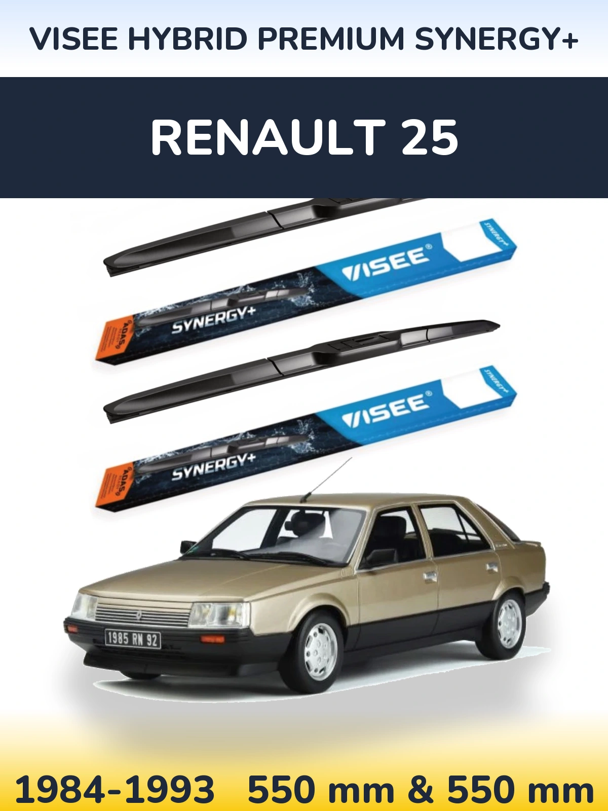 Komplet przednich wycieraczek VISEE HYBRID PREMIUM SYNERGY+ 550 & 550 mm do Renault 25 1984-1993