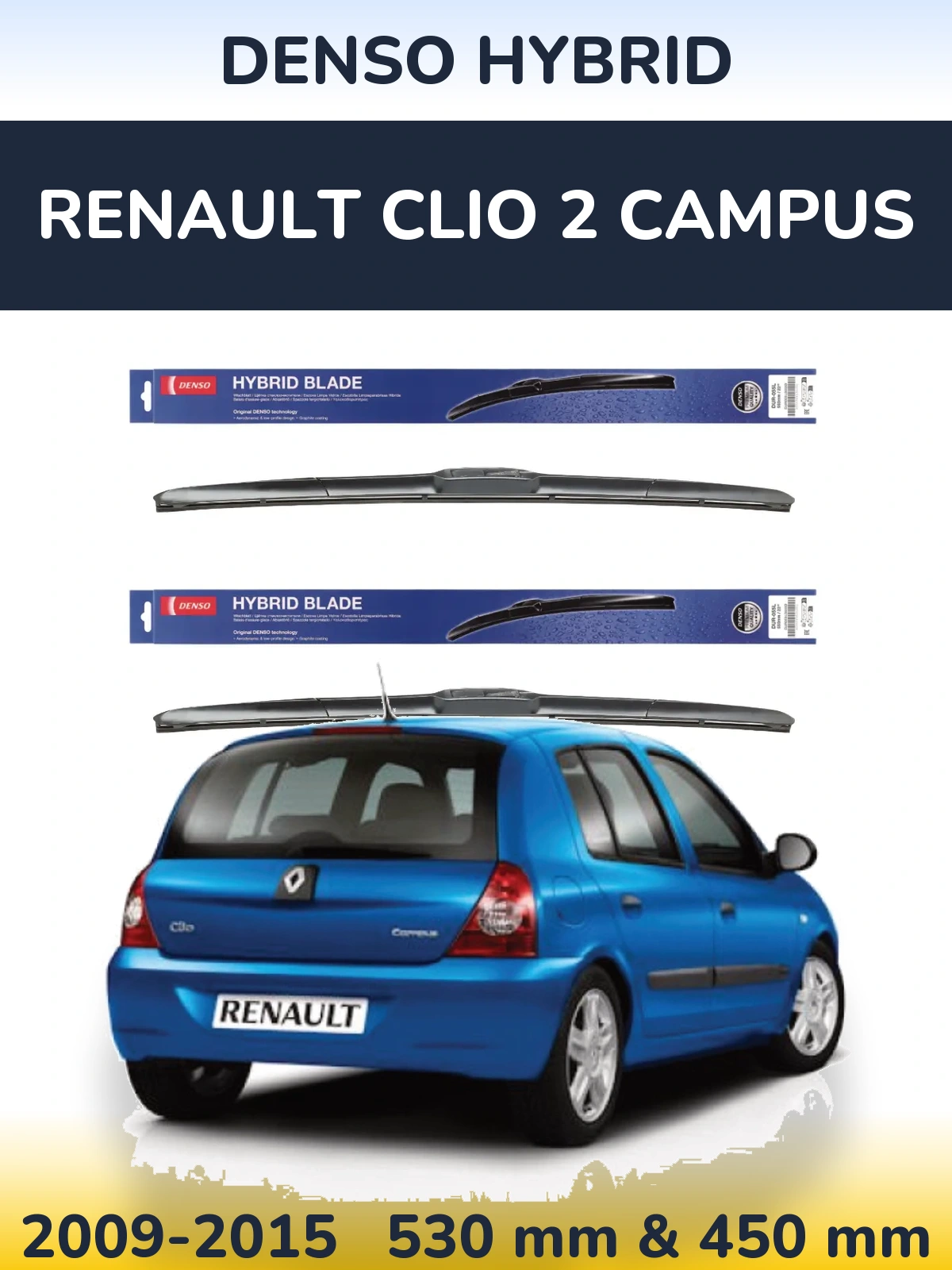 Komplet przednich wycieraczek Denso Hybrid 530 & 450 mm do Renault Clio 2 Campus 2009-2015