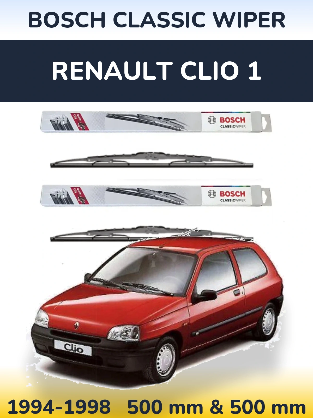 Komplet przednich wycieraczek BOSCH Classic Wiper 500 & 500 mm do Renault Clio 1 1994-1998