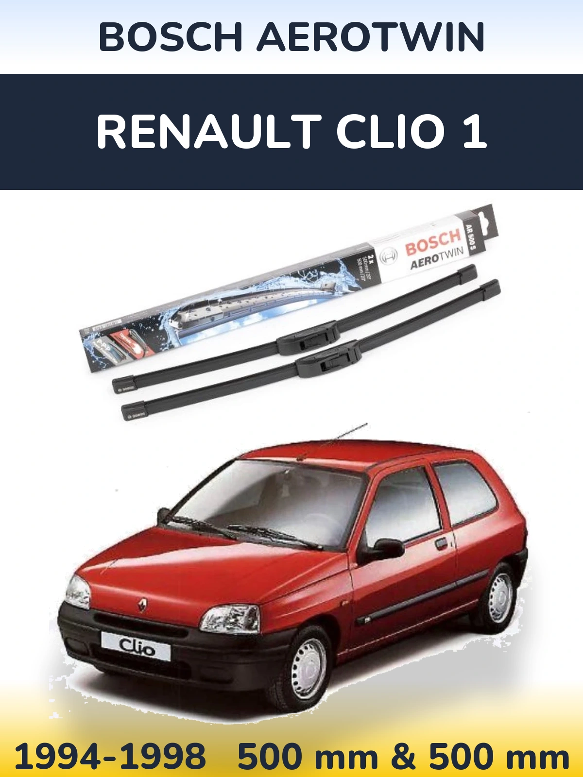 Komplet przednich wycieraczek BOSCH AeroTwin 500 & 500 mm do Renault Clio 1 1994-1998