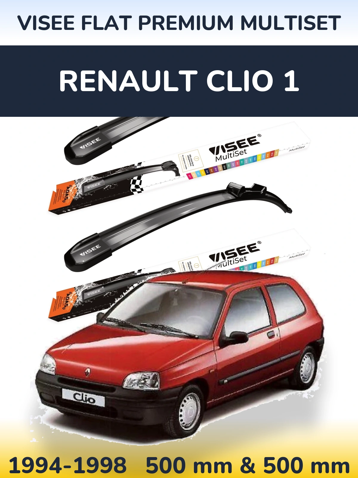 Комплект передних дворников VISEE FLAT PREMIUM MultiSet 500 & 500 мм для Renault Clio 1 1994-1998