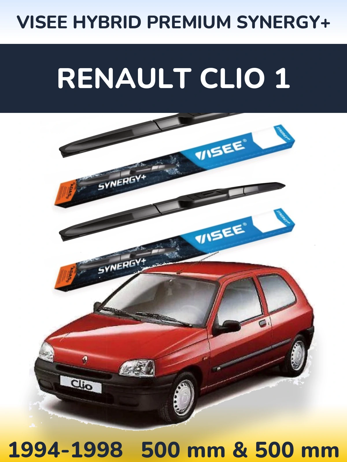 Komplet przednich wycieraczek VISEE HYBRID PREMIUM SYNERGY+ 500 & 500 mm do Renault Clio 1 1994-1998