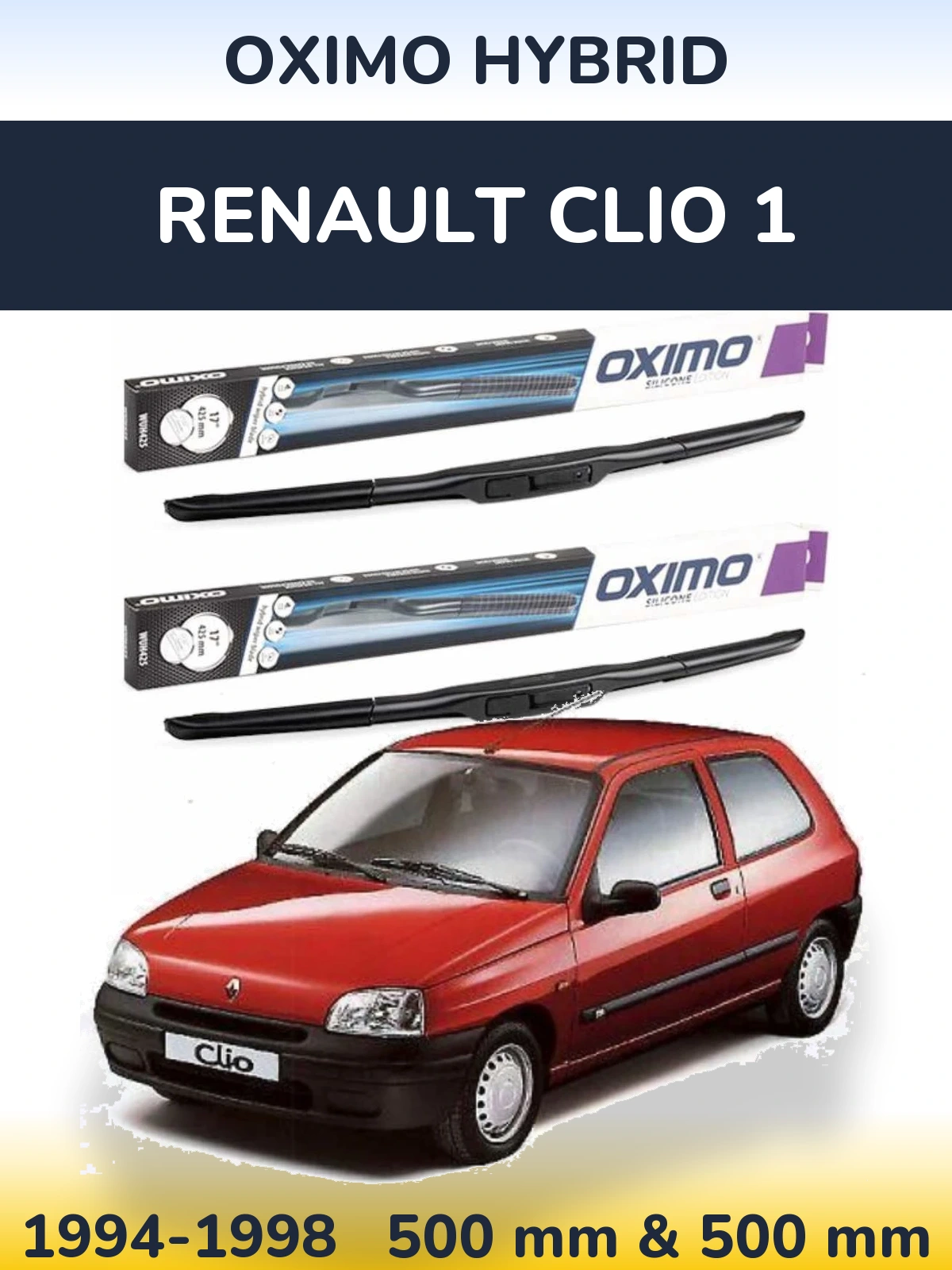 Komplet przednich wycieraczek Oximo Hybrid 500 & 500 mm do Renault Clio 1 1994-1998