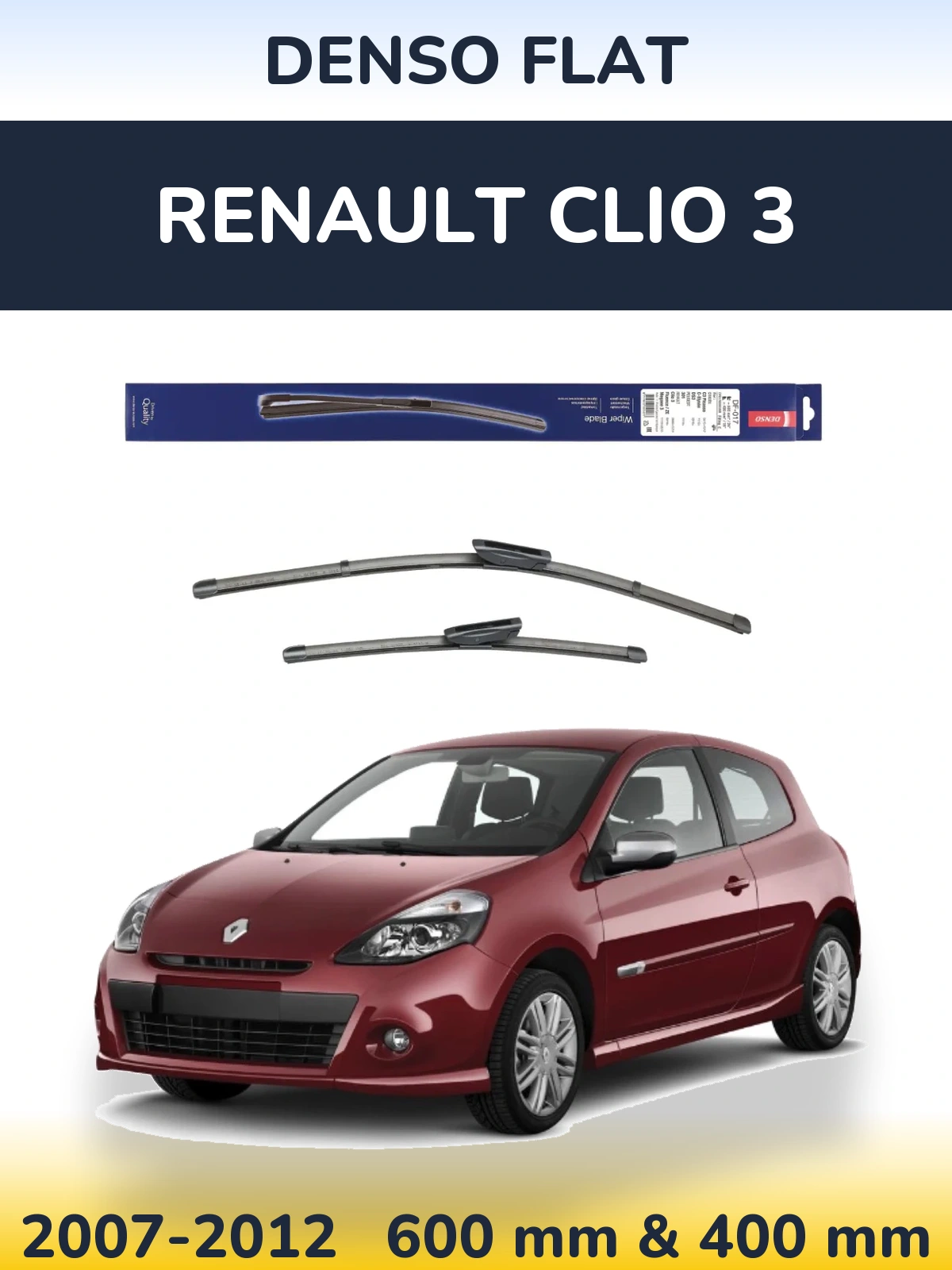 Komplet przednich wycieraczek Denso Flat 600 & 400 mm do Renault Clio 3 2007-2012