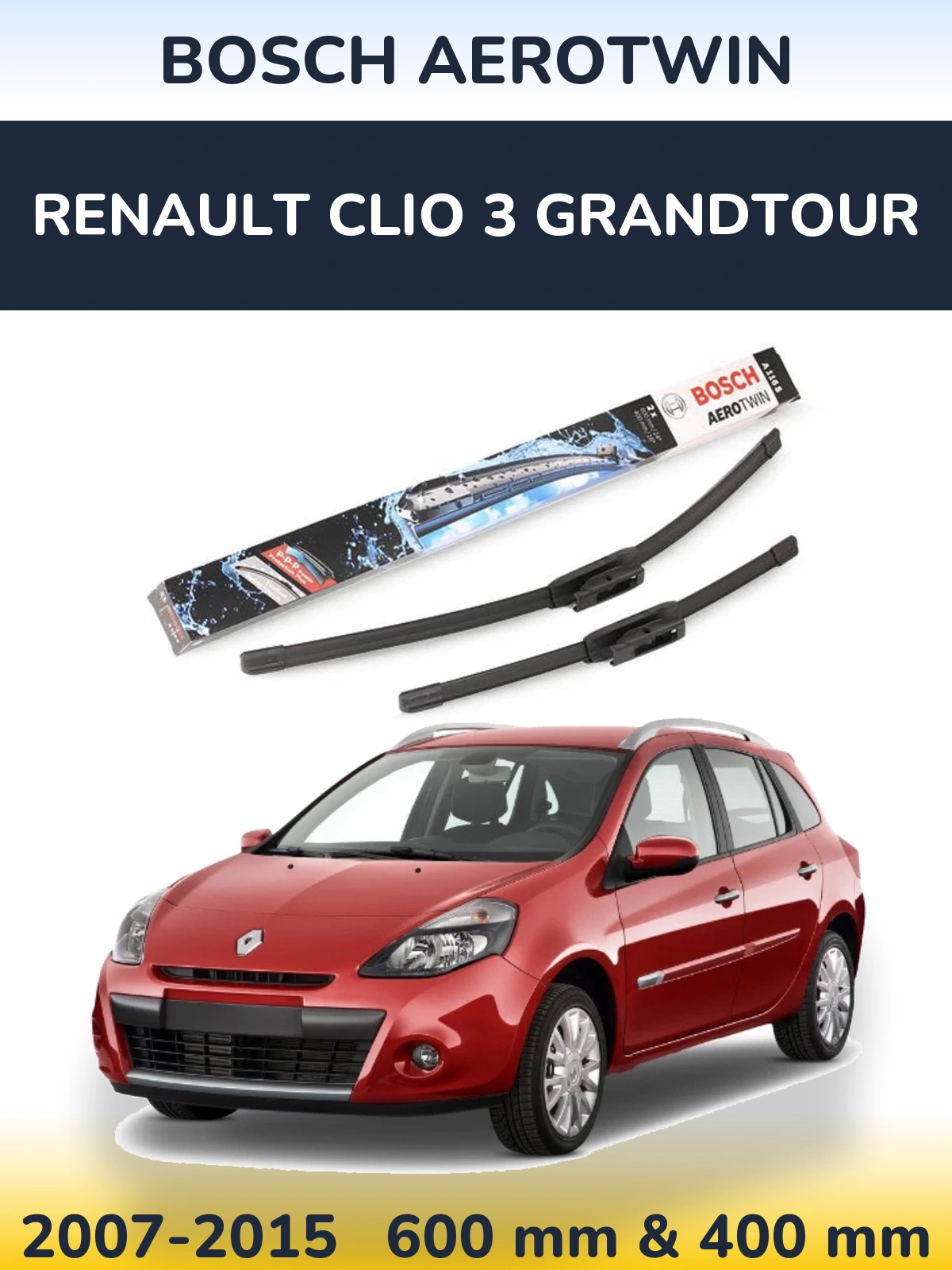 Komplet przednich wycieraczek BOSCH AeroTwin 600 & 400 mm do Renault Clio 3 Grandtour 2007-2015