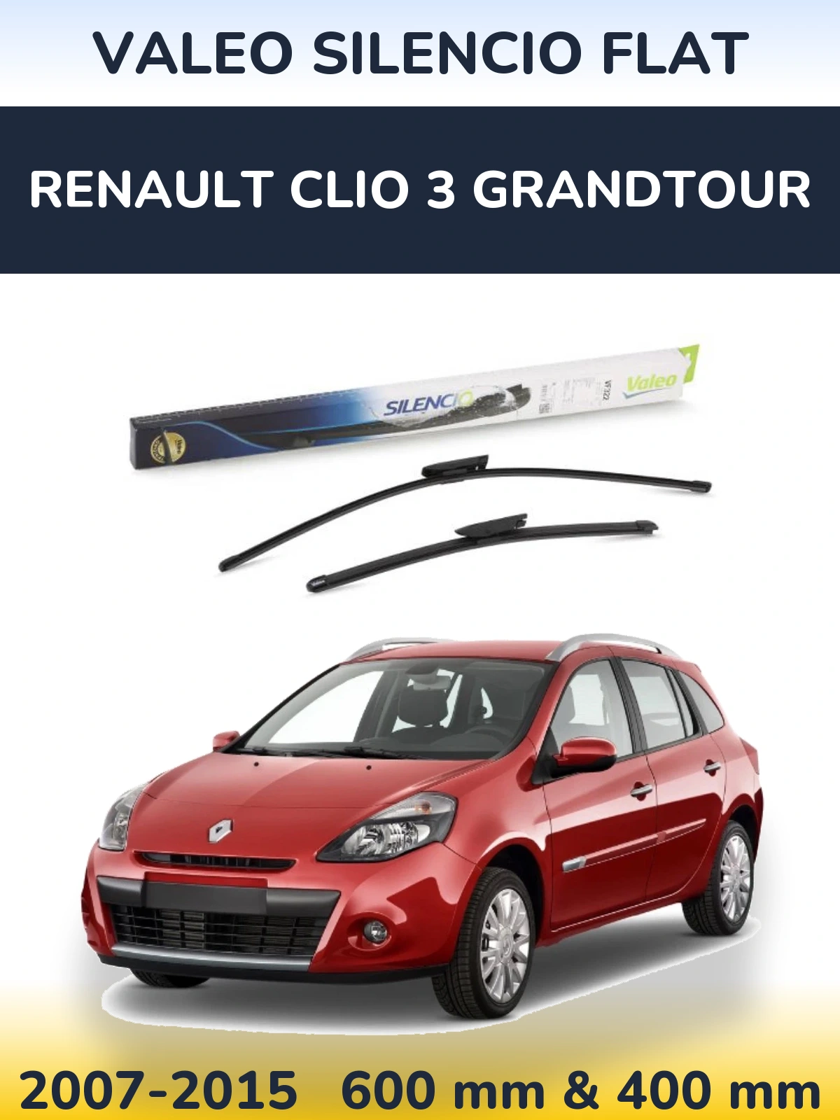 Komplet przednich wycieraczek Valeo Silencio Flat 600 & 400 mm do Renault Clio 3 Grandtour 2007-2015