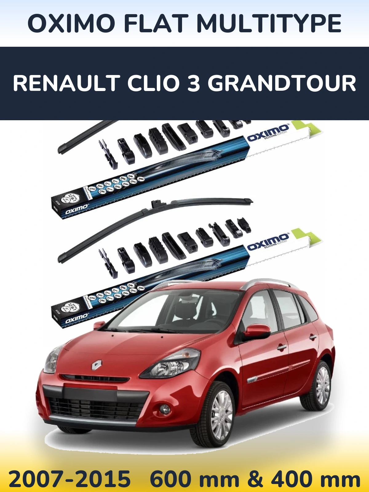 Комплект передних дворников Oximo Flat MultiТипe 600 & 400 мм для Renault Clio 3 Grandtour 2007-2015