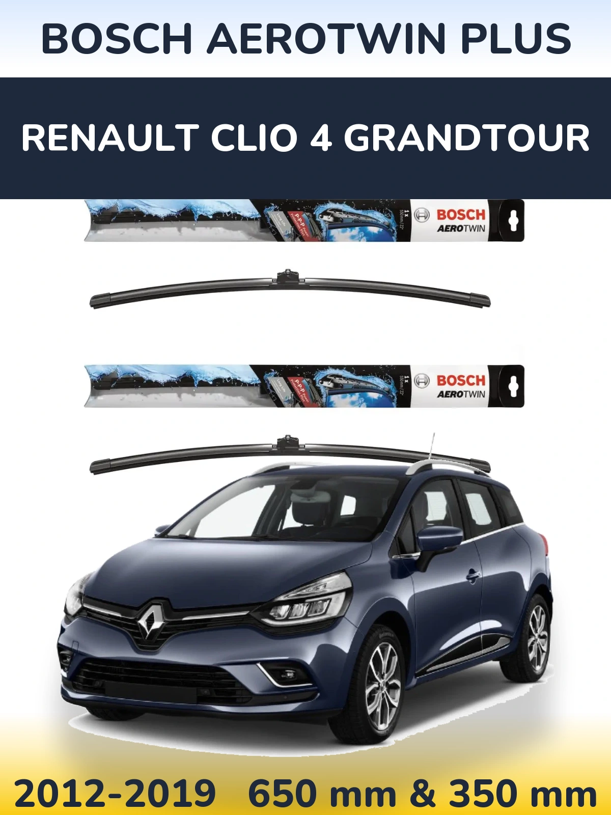 Komplet przednich wycieraczek BOSCH AeroTwin Plus 650 & 350 mm do Renault Clio 4 Grandtour 2012-2019