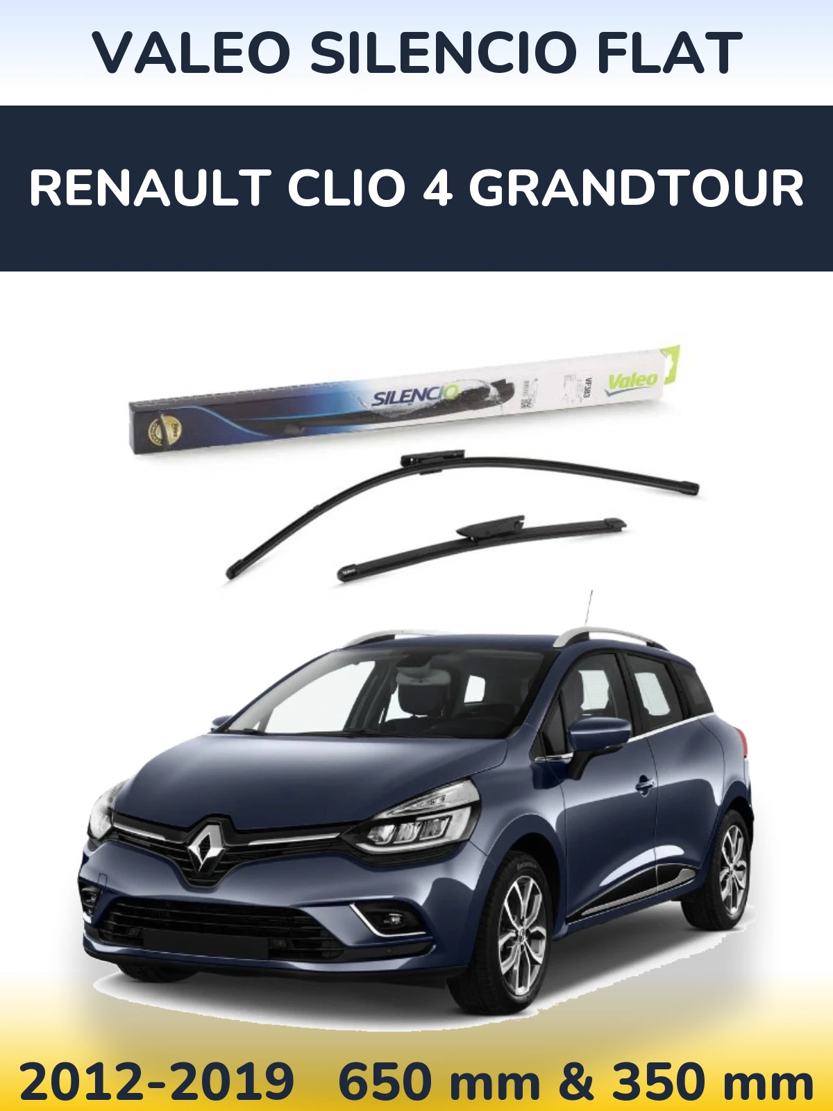 Komplet przednich wycieraczek Valeo Silencio Flat 650 & 350 mm do Renault Clio 4 Grandtour 2012-2019
