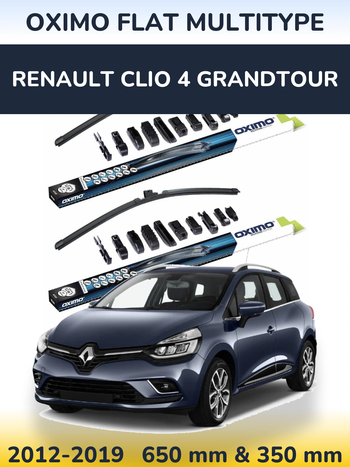 Komplet przednich wycieraczek Oximo Flat MultiType 650 & 350 mm do Renault Clio 4 Grandtour 2012-2019