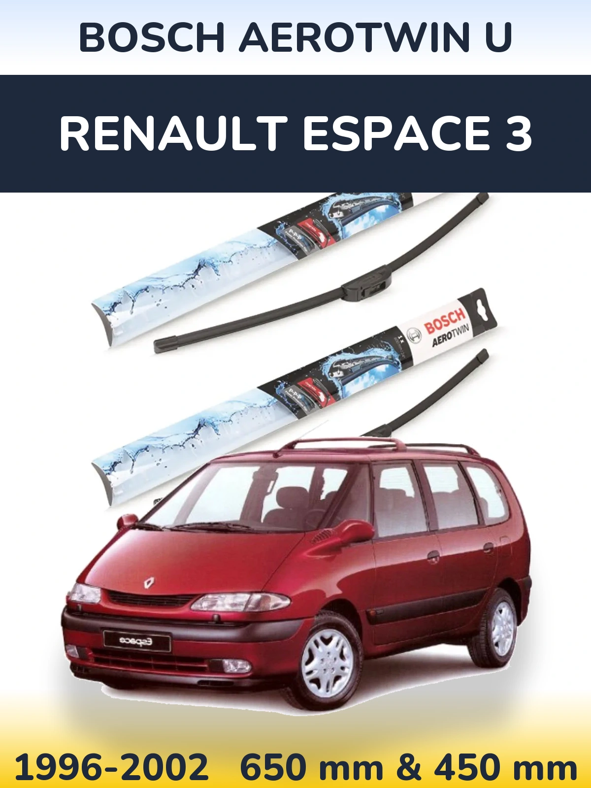 Komplet przednich wycieraczek BOSCH AeroTwin U 650 & 450 mm do Renault Espace 3 1996-2002