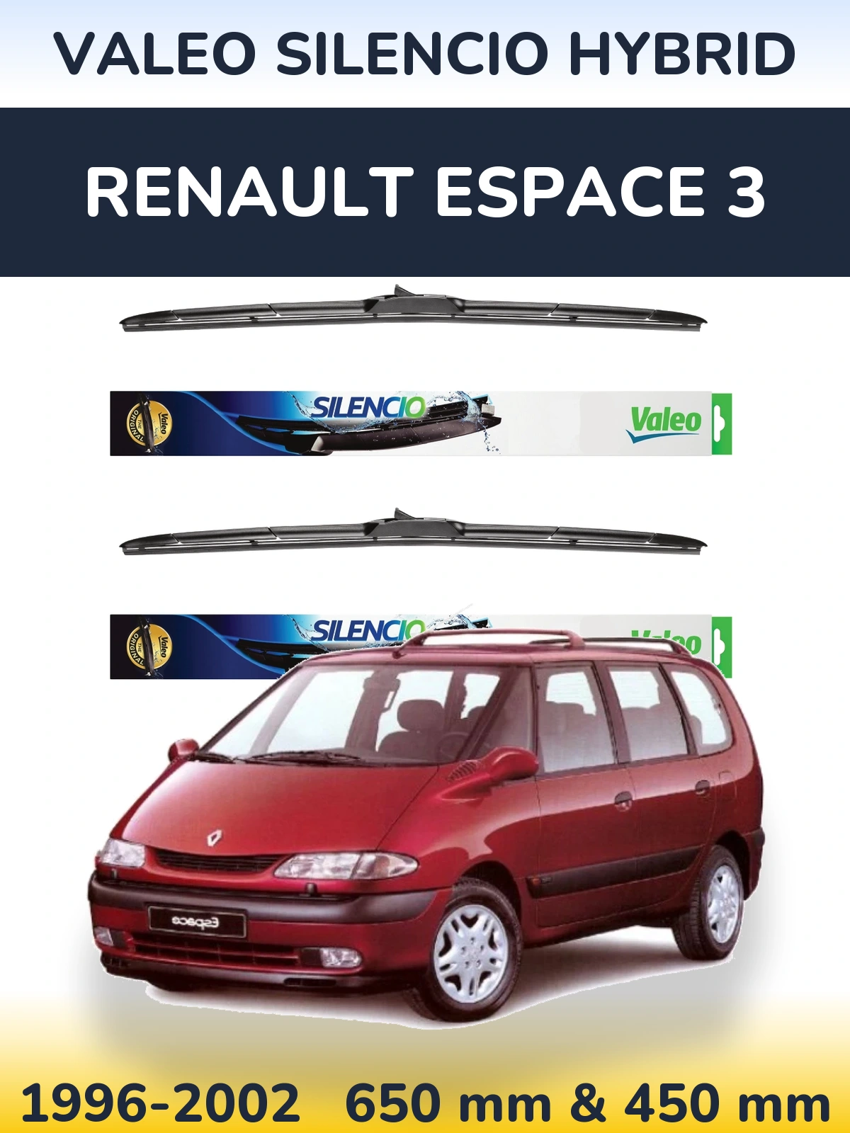 Komplet przednich wycieraczek Valeo Silencio Hybrid 650 & 450 mm do Renault Espace 3 1996-2002