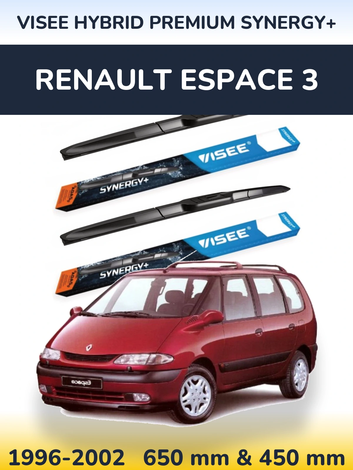 Komplet przednich wycieraczek VISEE HYBRID PREMIUM SYNERGY+ 650 & 450 mm do Renault Espace 3 1996-2002