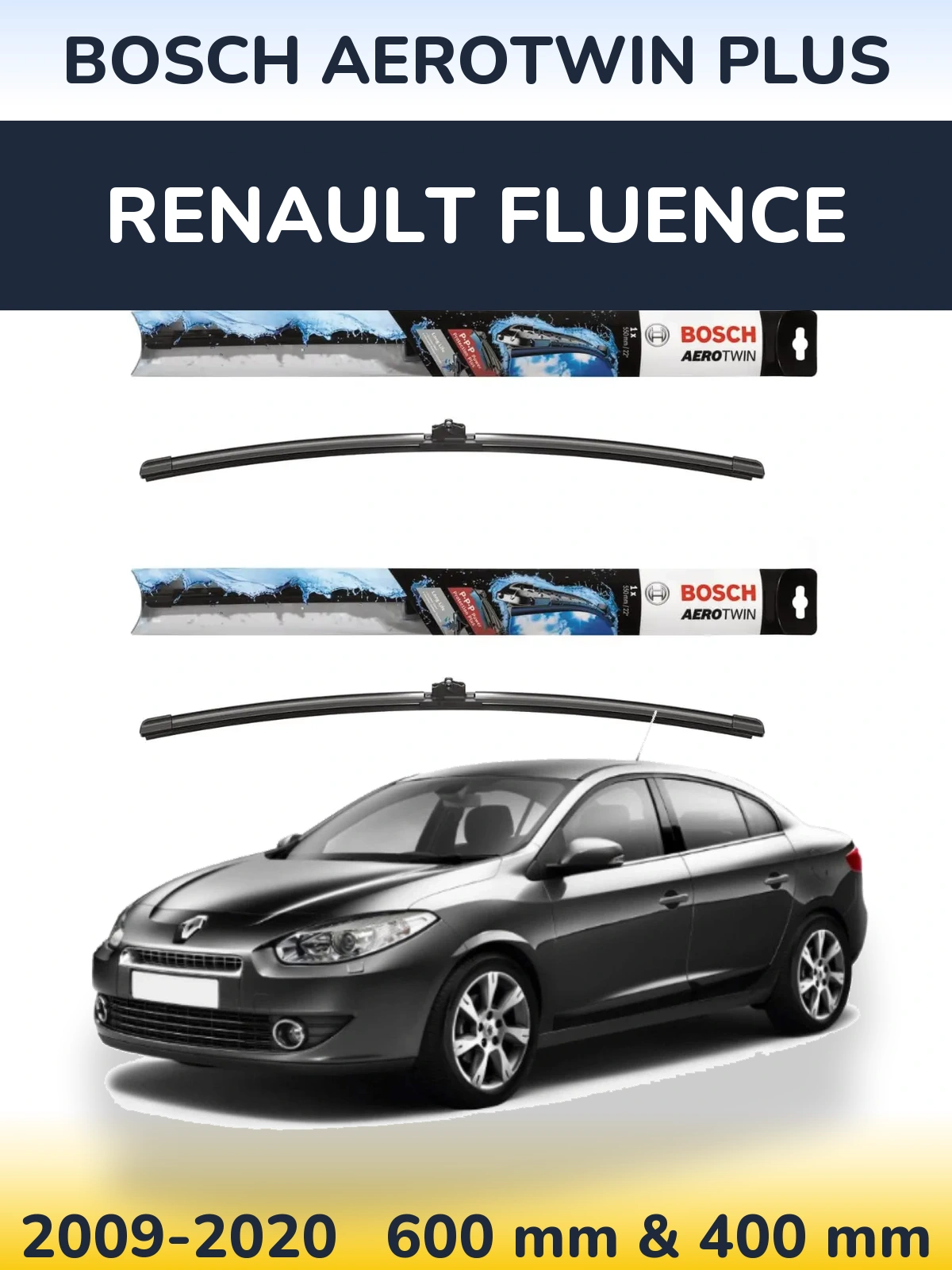 Komplet przednich wycieraczek BOSCH AeroTwin Plus 600 & 400 mm do Renault Fluence 2009-2020