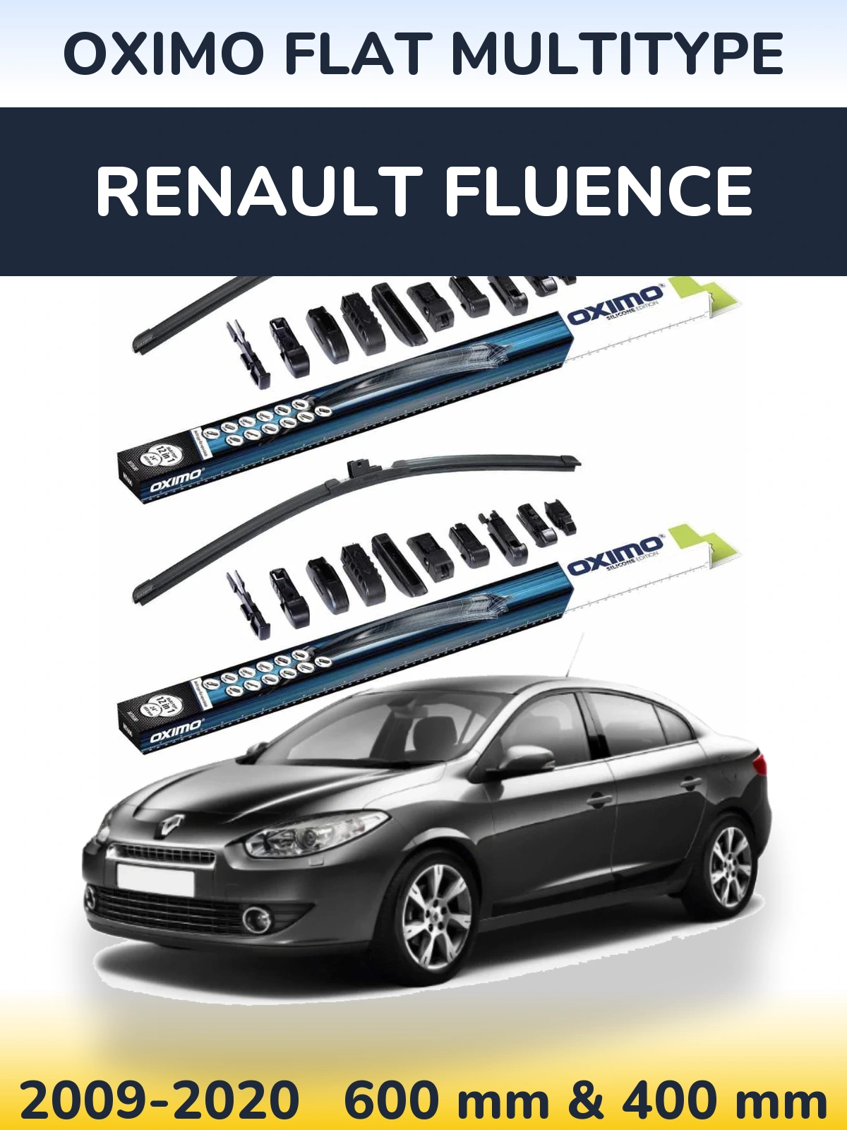 Front wiper blade set Oximo Flat MultiTypee 600 & 400 mm for Renault Fluence 2009-2020